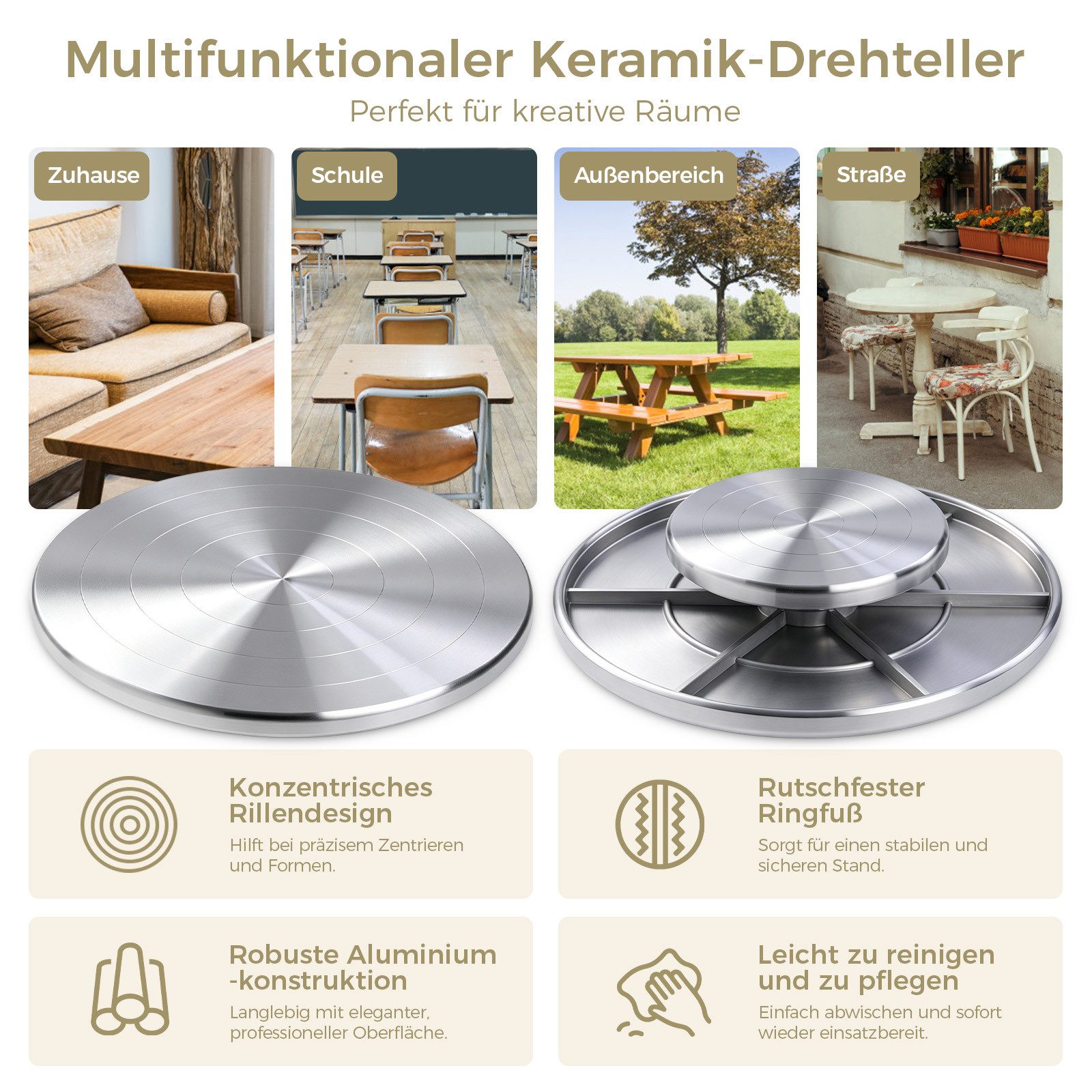 JOYOLEDER Tortenplatte 25 cm Drehbare Töpferscheibe, Doppelseitiges Töpferrad, (Aluminiumlegierung Hochleistungsmetall-Banding-Rad, zum manuellen Drehen) – Bild 4 von 5
