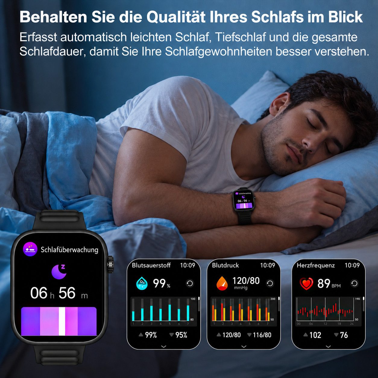 Fyrove Smartwatch Damen Herren,Fitness Uhr mit Anruffunktion Smartwatch (mit 3 Armbändern, luetooth-Telefonfunktion & KI-Sprachassistent,1,85" HD Touchscreen Sm – Bild 5 von 5