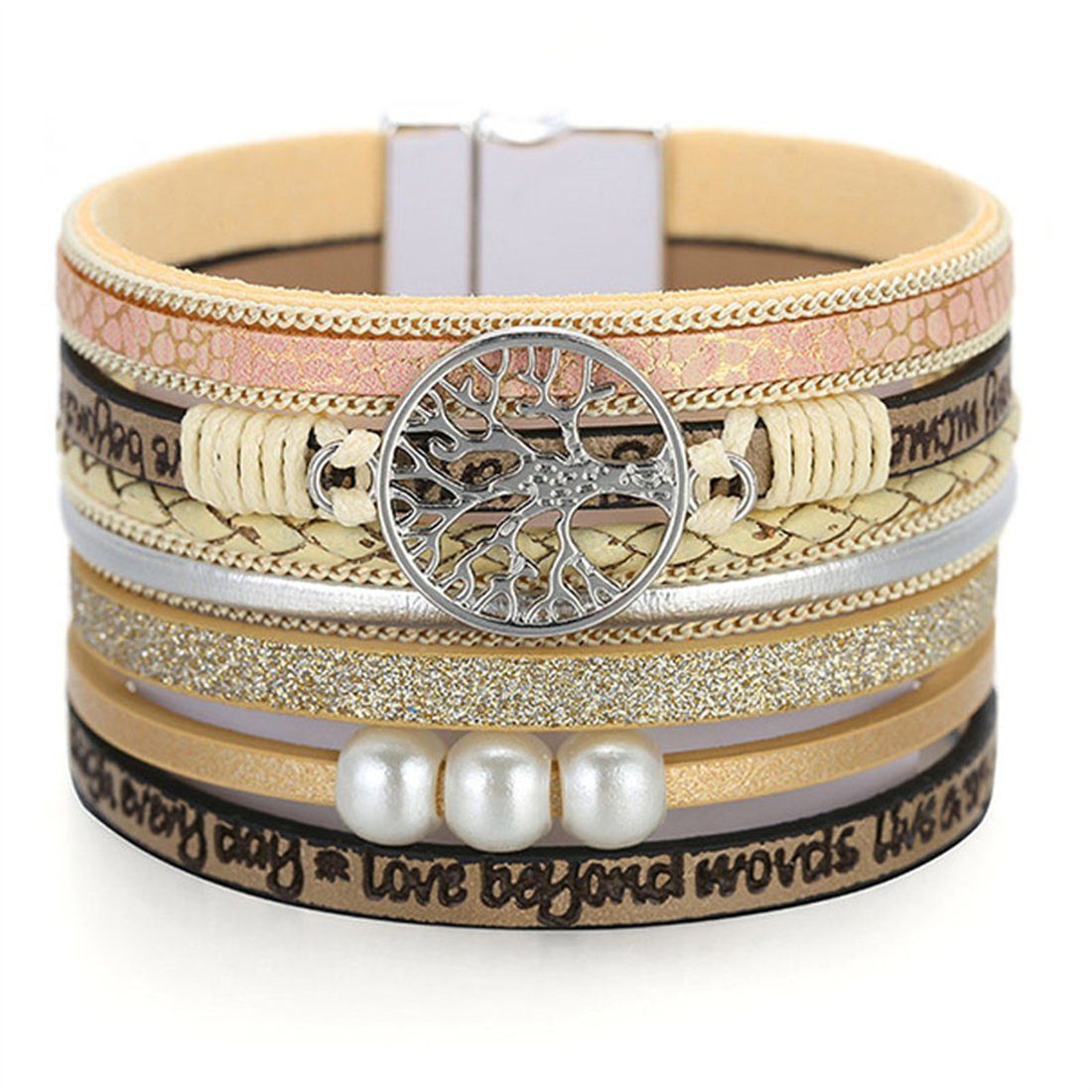 DÖRÖY Lederarmband Bohème-Lederarmband mit mehrlagigem Armbandschmuck Magnetverschluss Gold