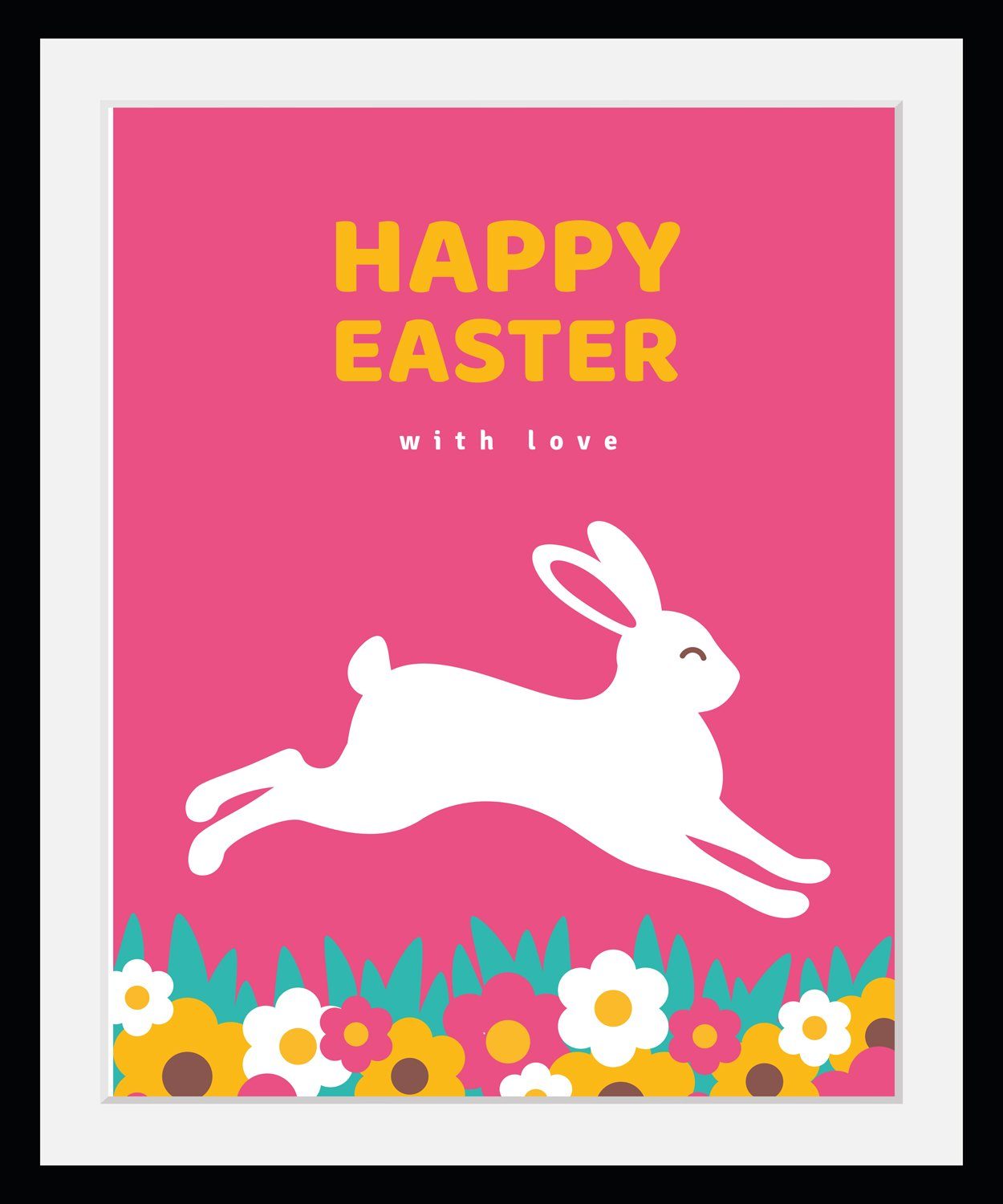 queence Bild Gerahmter Ostern - und Größen Rahmen Digitaldruck Wandbild, (1 mit in - - Holzrahmen - Rahmen Hase St), Schwarzer Dekoration - verschiedenen - Blumen Happy Easter