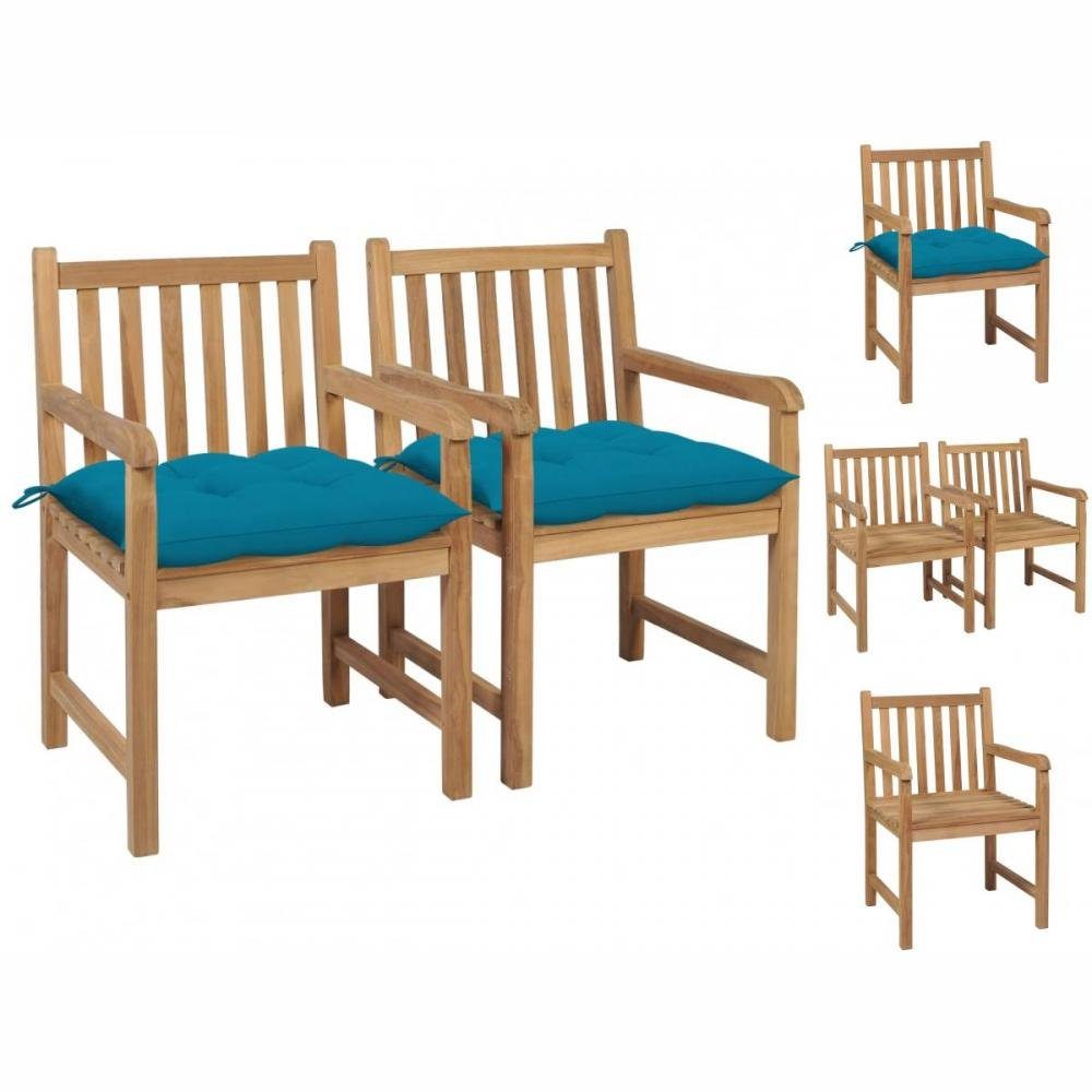 vidaXL Gartenstuhl Gartenstühle 2 Stk mit Hellblauen Kissen Massivholz Teak Holz | Stühle