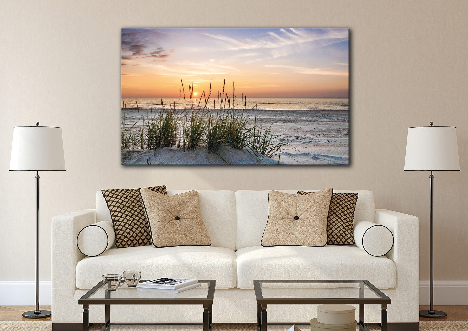 Bönninghoff Leinwandbild Wandbild SONNENUNTERGANG XXL 90x150 cm – Leinwandbild Keilrahmen Deko, Meer, Sonnenuntergang, Strand (1 St), auf Keilrahmen gespannt – Bild 2 von 5