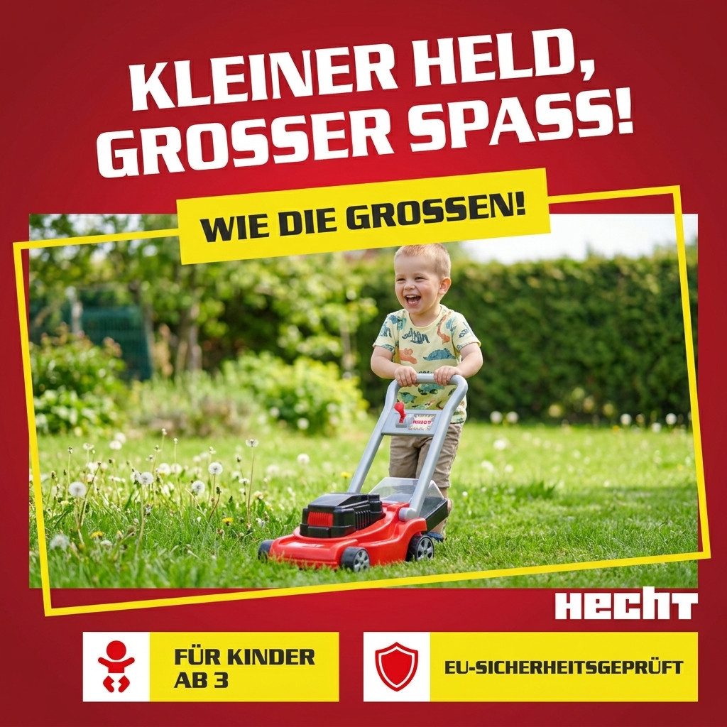 Hecht Kinder-Rasenmäher 50437 mit Perlen-Fangkorb, Made in EU, Stahlachsen, Beweglicher Hebel, Kinder Spielzeug Mäher