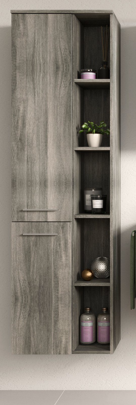 grau York viel 50 Rauchsilber, in Stauraum 174 xonox.home breit (Badschrank x cm) Hochschrank