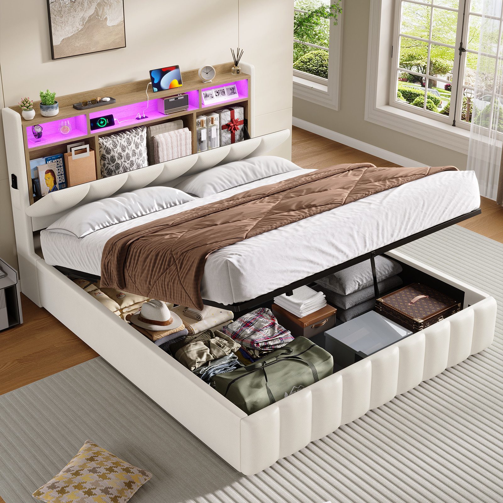 Polsterbett mit LED Beleuchtung und Ladefunktion