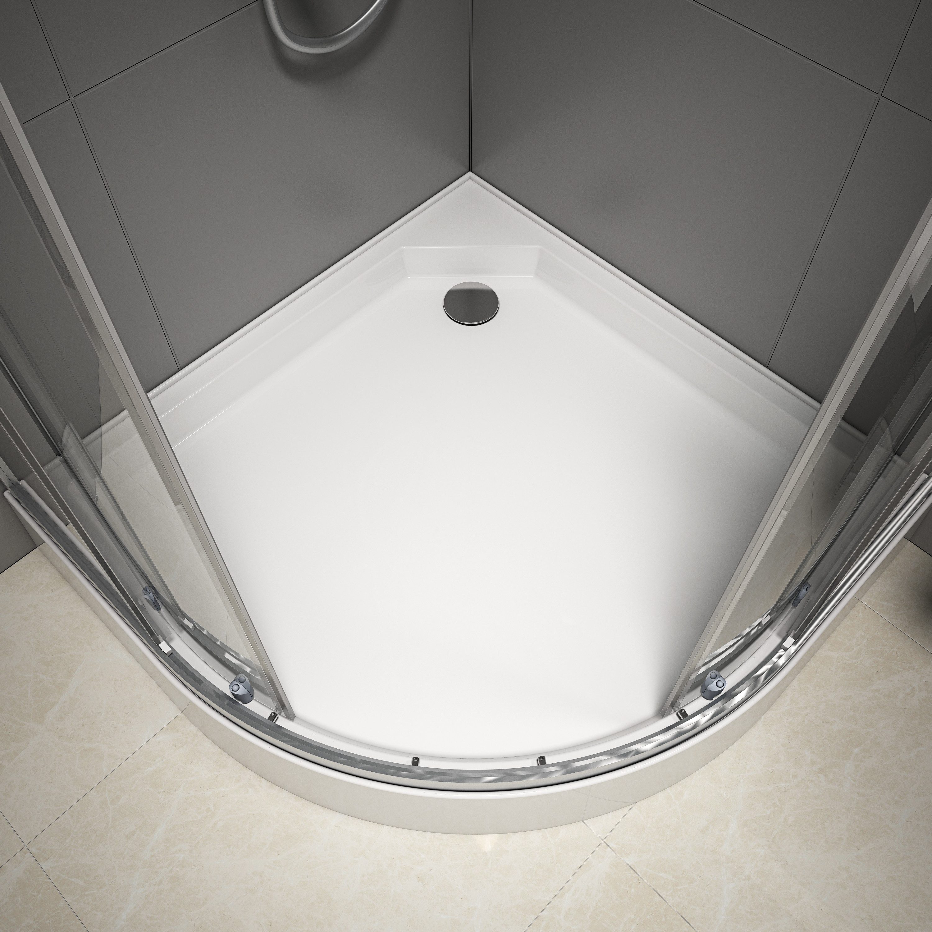 Marwell Rundduschwanne Chrystal Round Viertelkreis, Sanitäracryl, passend für Viertelkreis Duschkabine 90x90 mit einem Radius von 55 cm