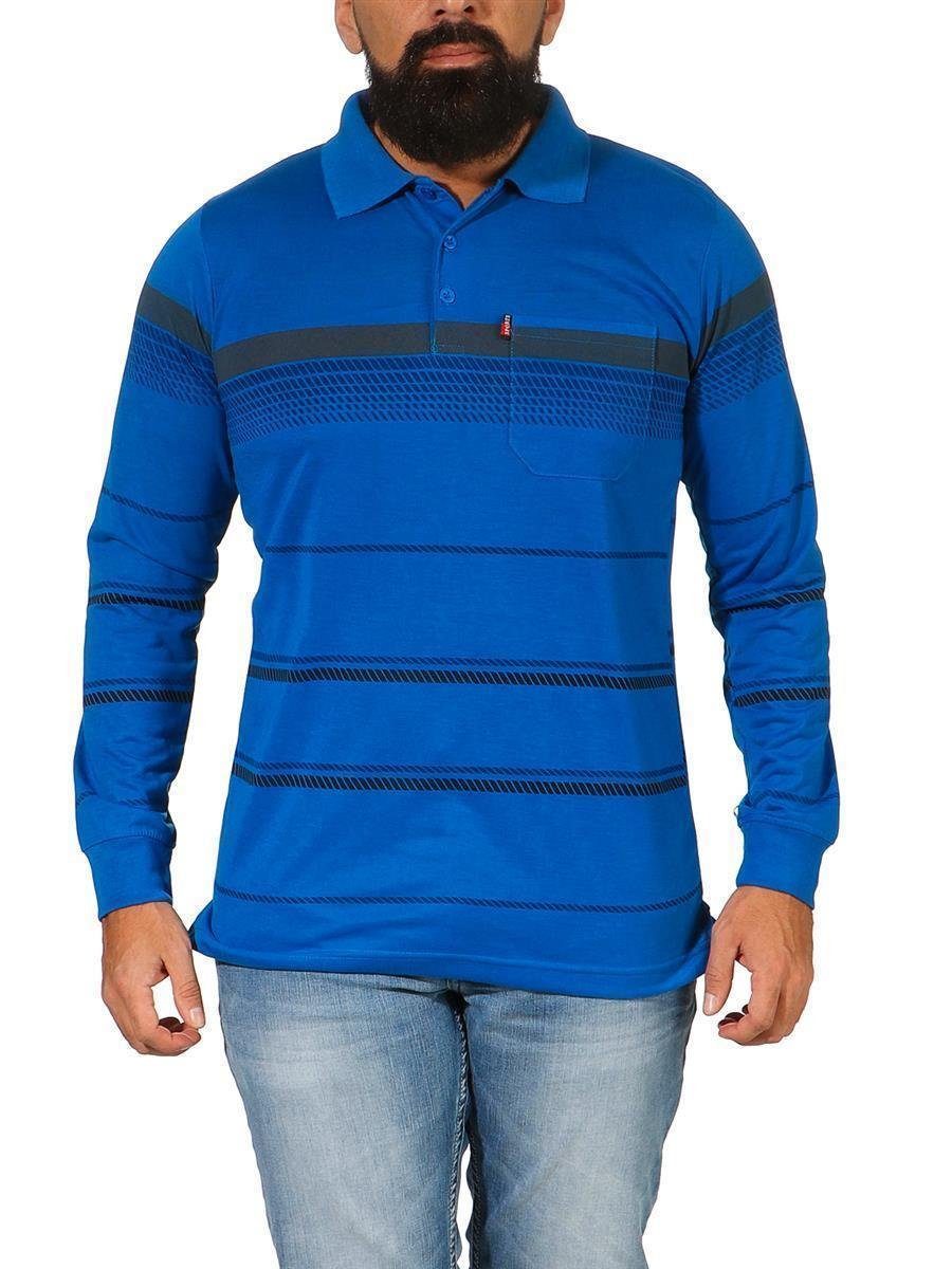 EloModa Poloshirt Herren Longsleeve M XXL Polo Brusttaschen mit L Blau Gr. XL (1-tlg) Shirt Langarm