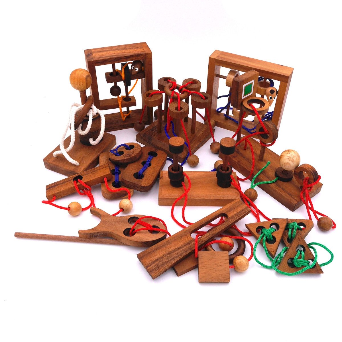 ROMBOL Denkspiele Spiel Seilpuzzle-Set mit unterschiedlichen, kniffligen Denkspielen, Knobelspiel, Holzspiel