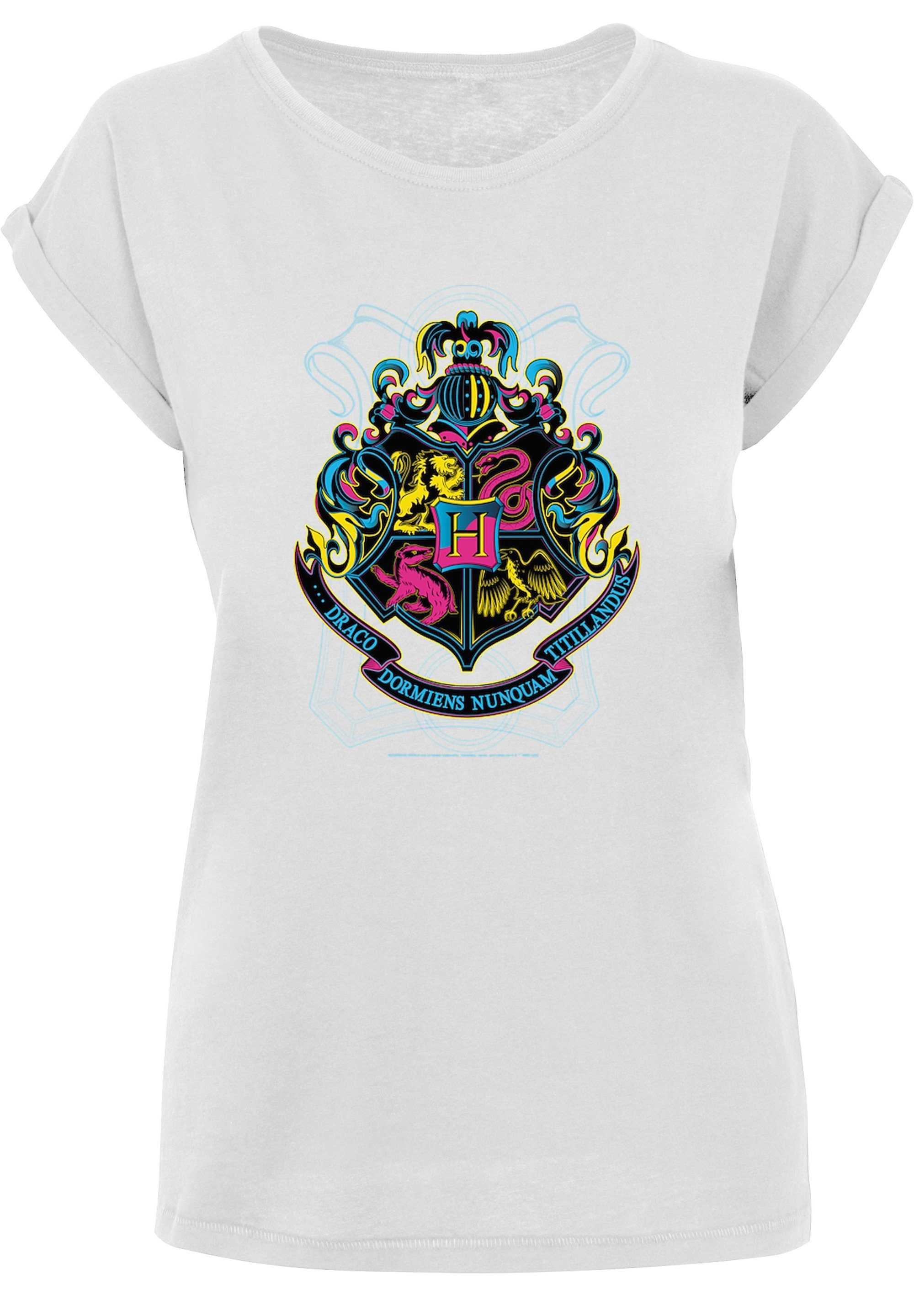 F4NT4STIC T-Shirt Harry Potter Crest Hogwarts Print Neon