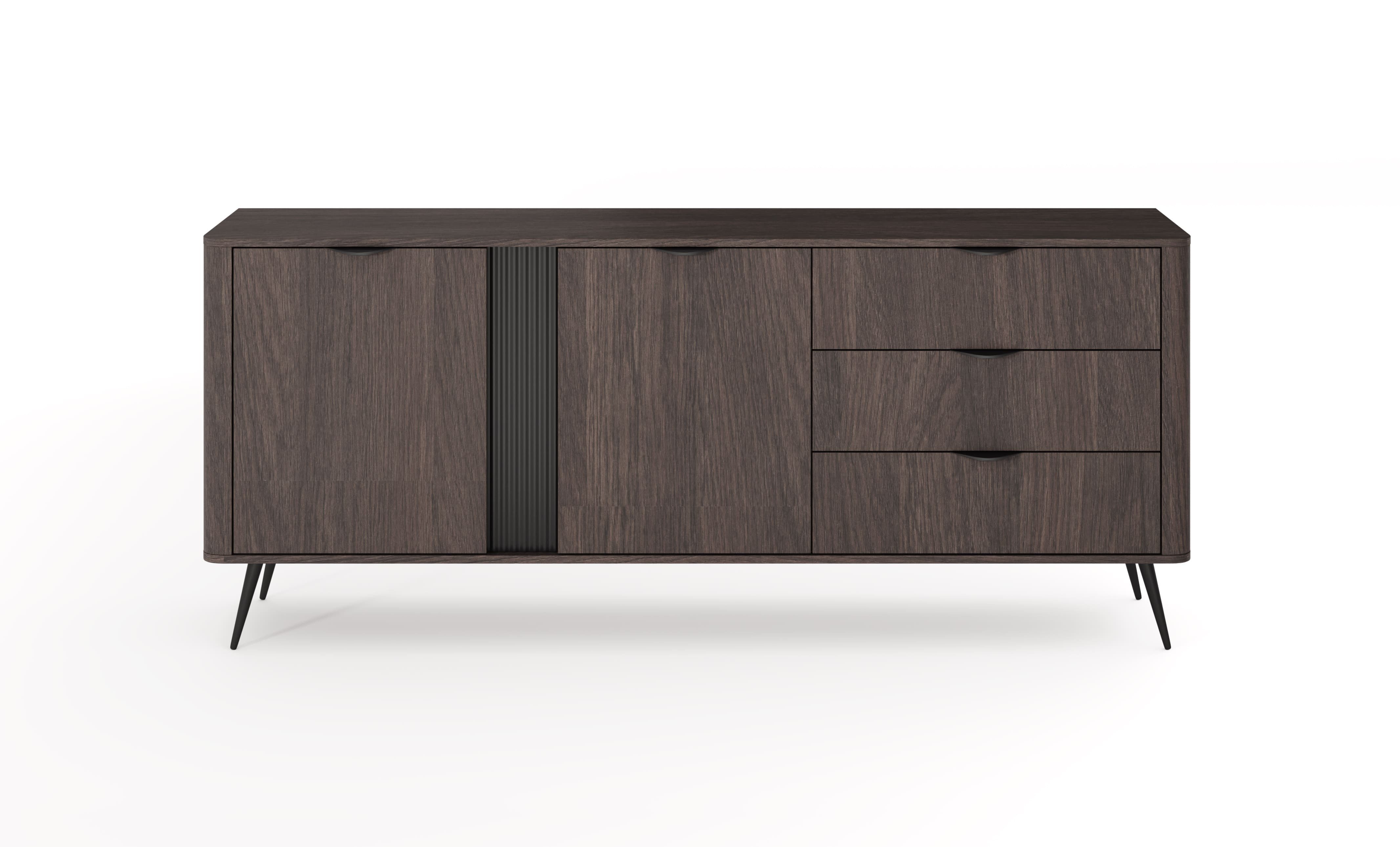 MOEBLO Kommode LARON 195 2d3s (Eiche Dunin & Schwarz, modernes Wohnzimmermöbel im Japandi- und Industrial-Design mit Schubladen und Türen, Sideboard Wohnzimmer Kommode Schlafzimmer Komodenschrank), (BxHxT): 195,2 x 81,2 x 38 cm