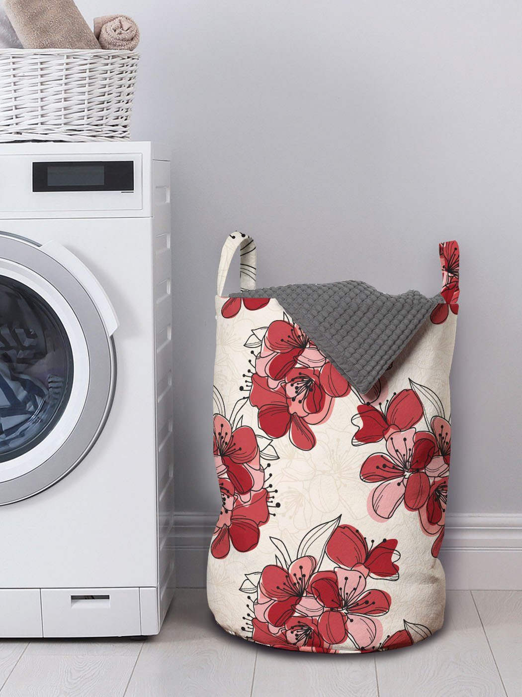 Abakuhaus Wäschesäckchen Wäschekorb mit Griffen Die Kordelzugverschluss Natur, für der Waschsalons, Blumen Geburt Design