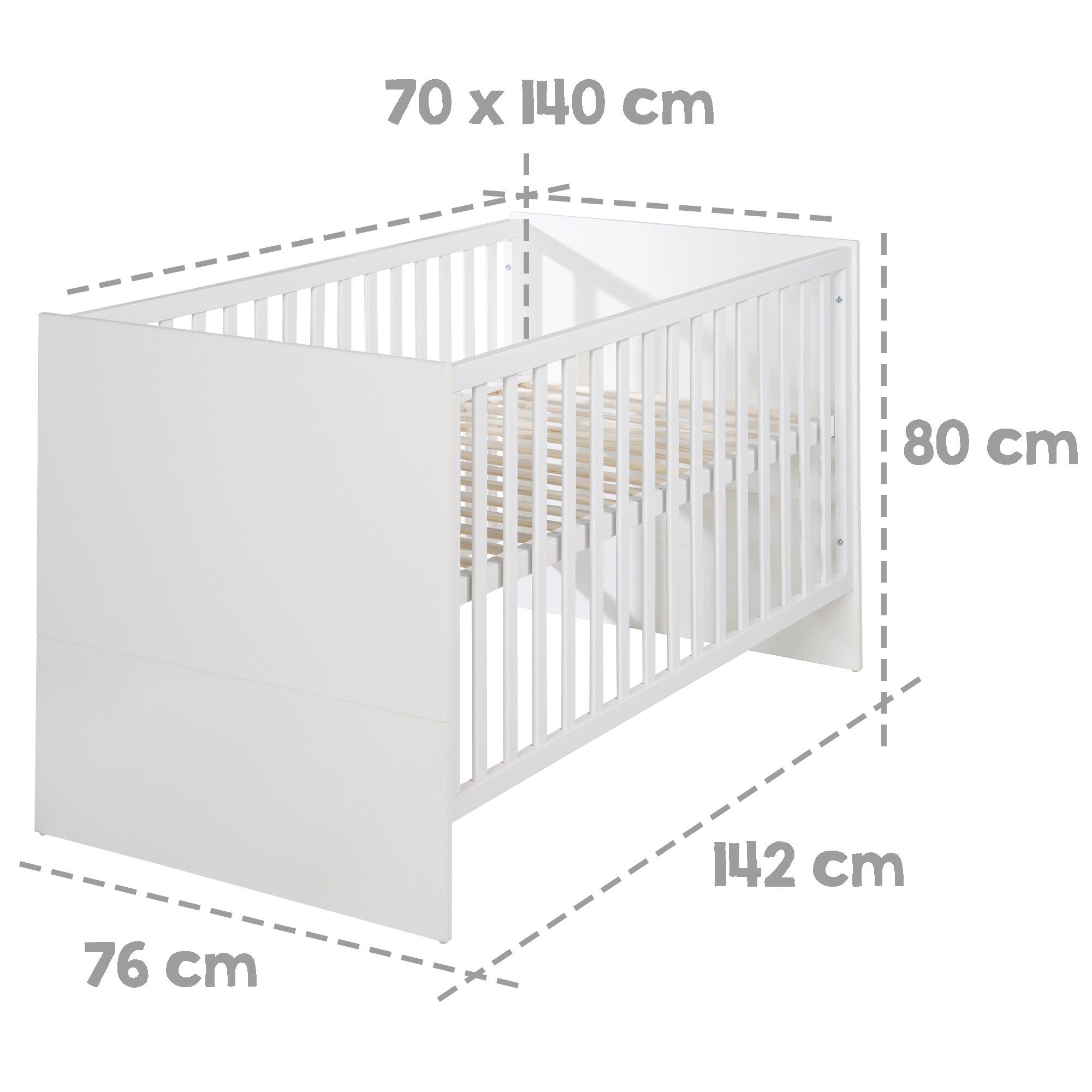 roba® Babybett Gitterbett 70 x 140 cm Lilo oder Lea - Holz lackiert - Weiß oder Grau, mit Schlupfsprossen, 3-fach höhenverstellbar - umbaubar