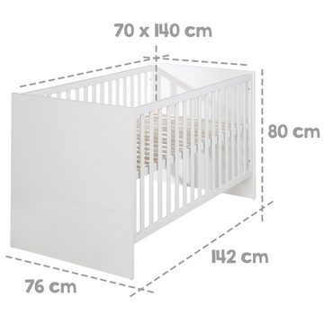roba® Babyzimmer-Komplettset Lilo - Weiß lackiert - Griffe aus Buche, (Set 3-teilig, mitwachsendes Babybett 70 x 140 cm, Wickelkommode, Kleiderschrank), Mitwachsend durch Höhenverstellung, Schlupfsprossen, offenes Fach