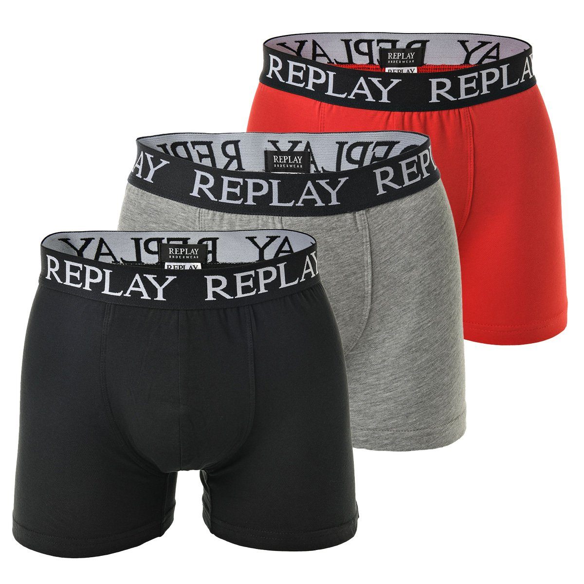 Schwarz/Grau/Rot Replay Boxershorts, Herren Pack - Boxer 3er Unterhosen