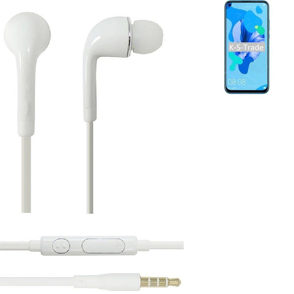 K-S-Trade für Huawei P20 Lite 2019 In-Ear-Kopfhörer (Kopfhörer Headset mit  Mikrofon u Lautstärkeregler weiß 3,5mm)