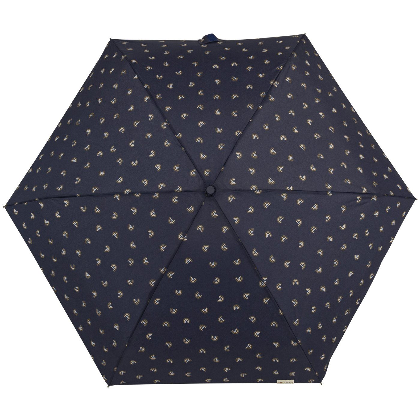 bisetti Taschenregenschirm Damen-Regenschirm, klein, Handöffner, mit kompakt, Bögen-Motiv gedeckte mit stabil, Farben - navy