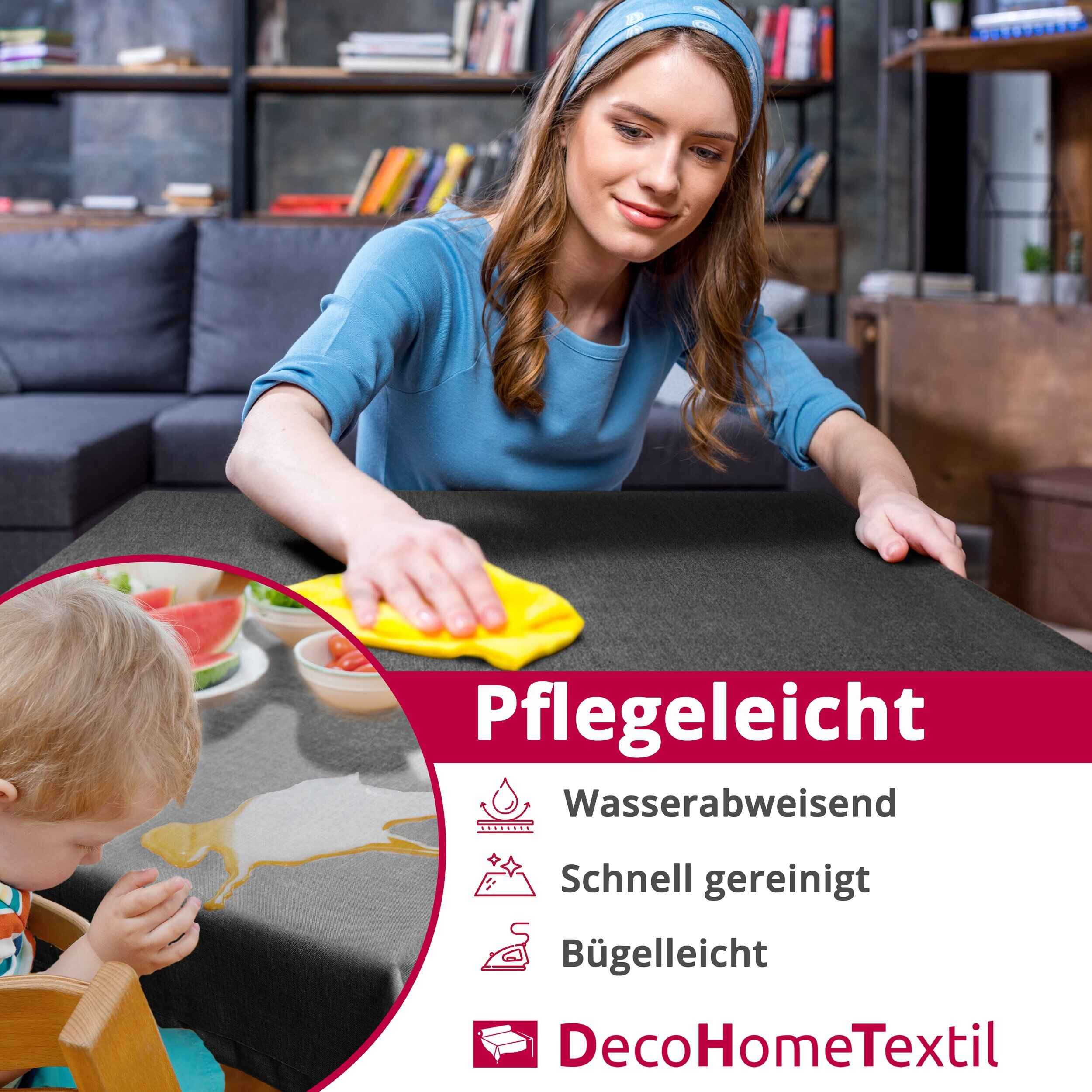 DecoHomeTextil Heimtextilmanufaktur Tischdecke Leinen Optik Tischdecke Tischtuch Abwaschbar Wasserabweisend