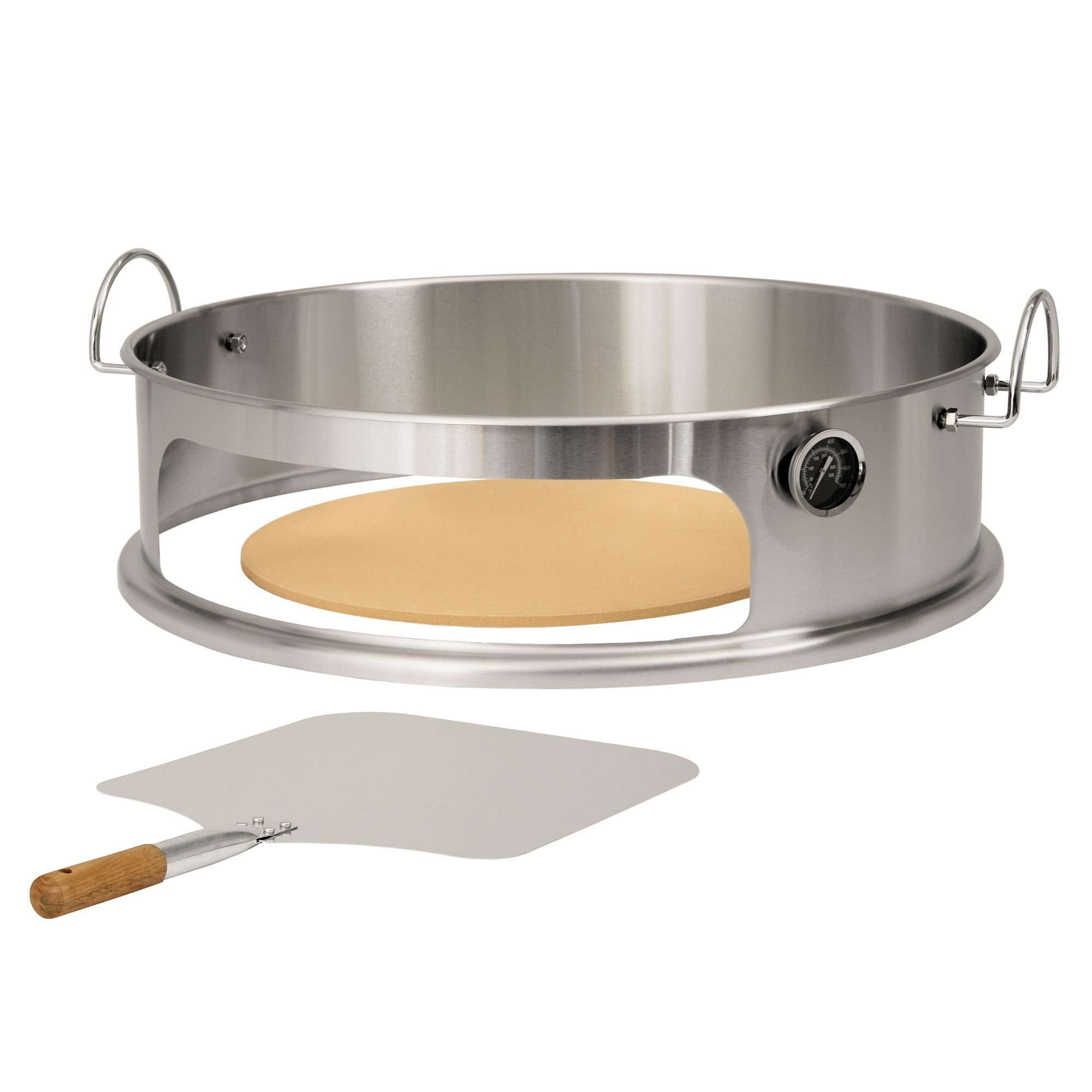 BBQ-Toro Pizzaofen-Grillaufsatz Edelstahl Pizza Element Ø 57 cm Kugelgrill, inkl. Schaufel, Edelstahl, Sicher und kompakt verpackt