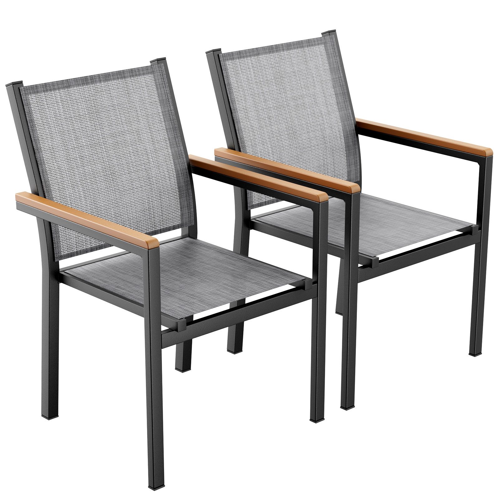 TLGREEN Stapelstuhl,(2/4er Set)Aluminium Outdoor-Gartenstuhl,Maximale Belastung 150kg, (WPC Handlauf,Balkonstühle, 2 St), für Terrasse, Balkon, Terrasse, Pool, Restaurants