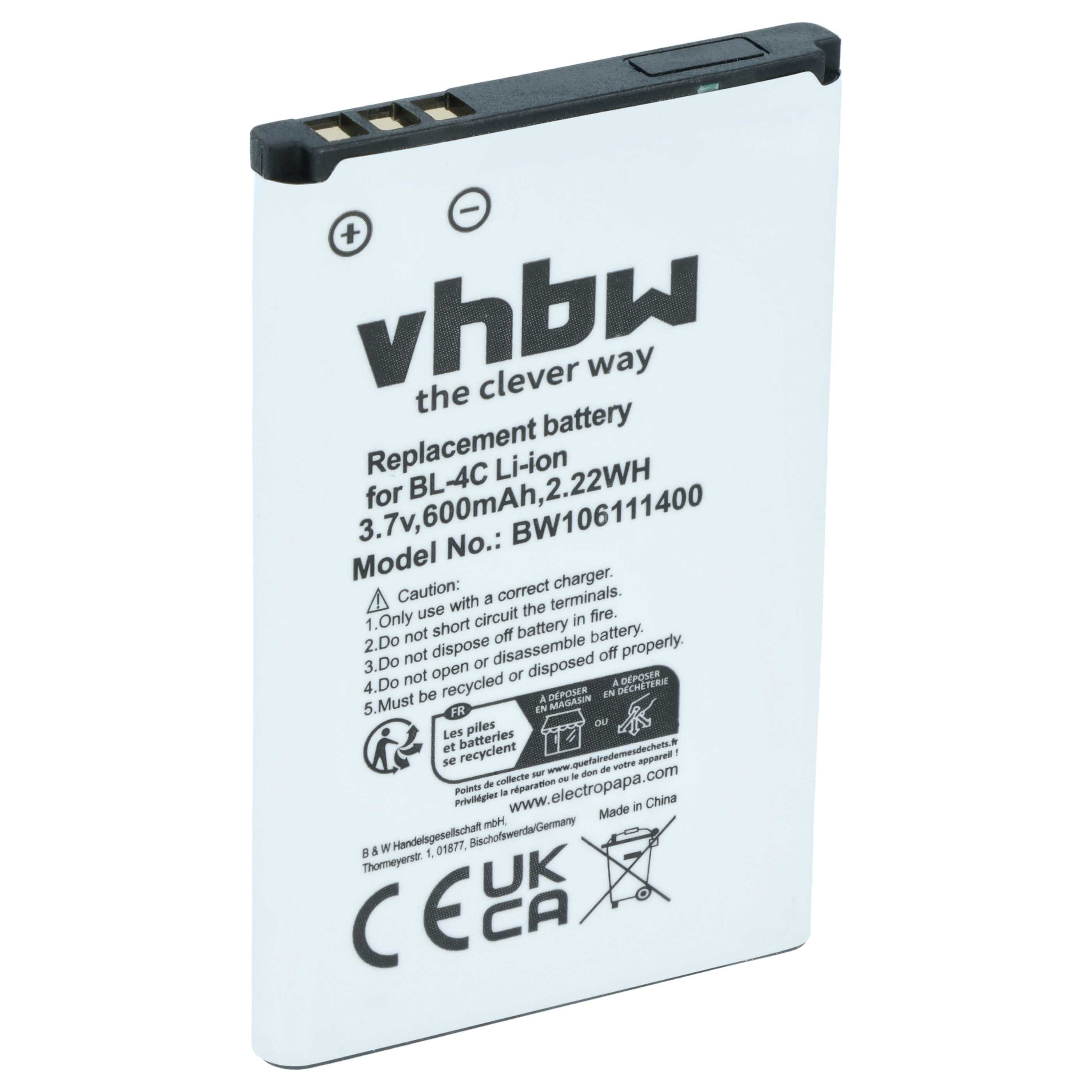 vhbw Akku Ersatz für Nokia BL-4C für Mobilfunk (600 mAh, 3,7 V, Li-Ion) Smartphone-Akku Akku Li-Ion 600 mAh (3,7 V, 1 St), Leistungsfähiger Austausch-Akku für Telefon, Smartphone