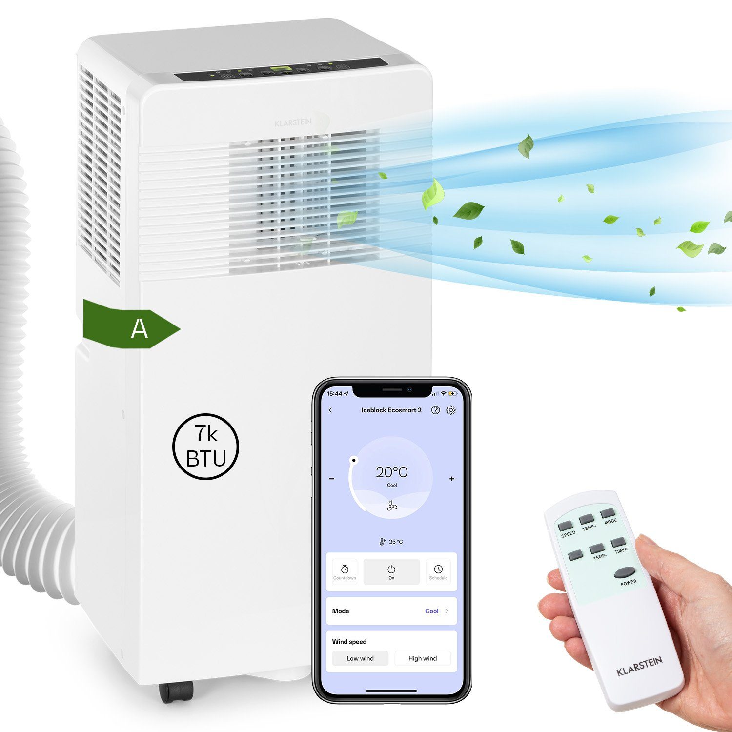 Klarstein Klimagerät Iceblock Ecosmart 7 Klimaanlage 3-in-1 7.000 BTU  App-Control, Klimagerät mobil Air Conditioner Kühlgerät Luftkühler