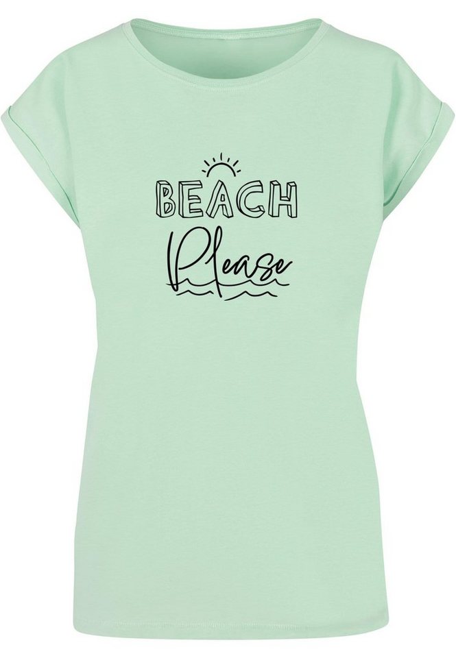 Tee T-Shirt Please Beach (1-tlg) Shoulder Merchcode Ladies Extended Damen