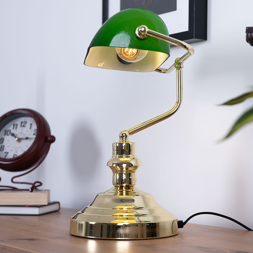 Globo Schreibtischlampe, Leuchtmittel nicht Metall Nachttischlampe inklusive, grün Bankerleuchte Schirm Tischlampe mit