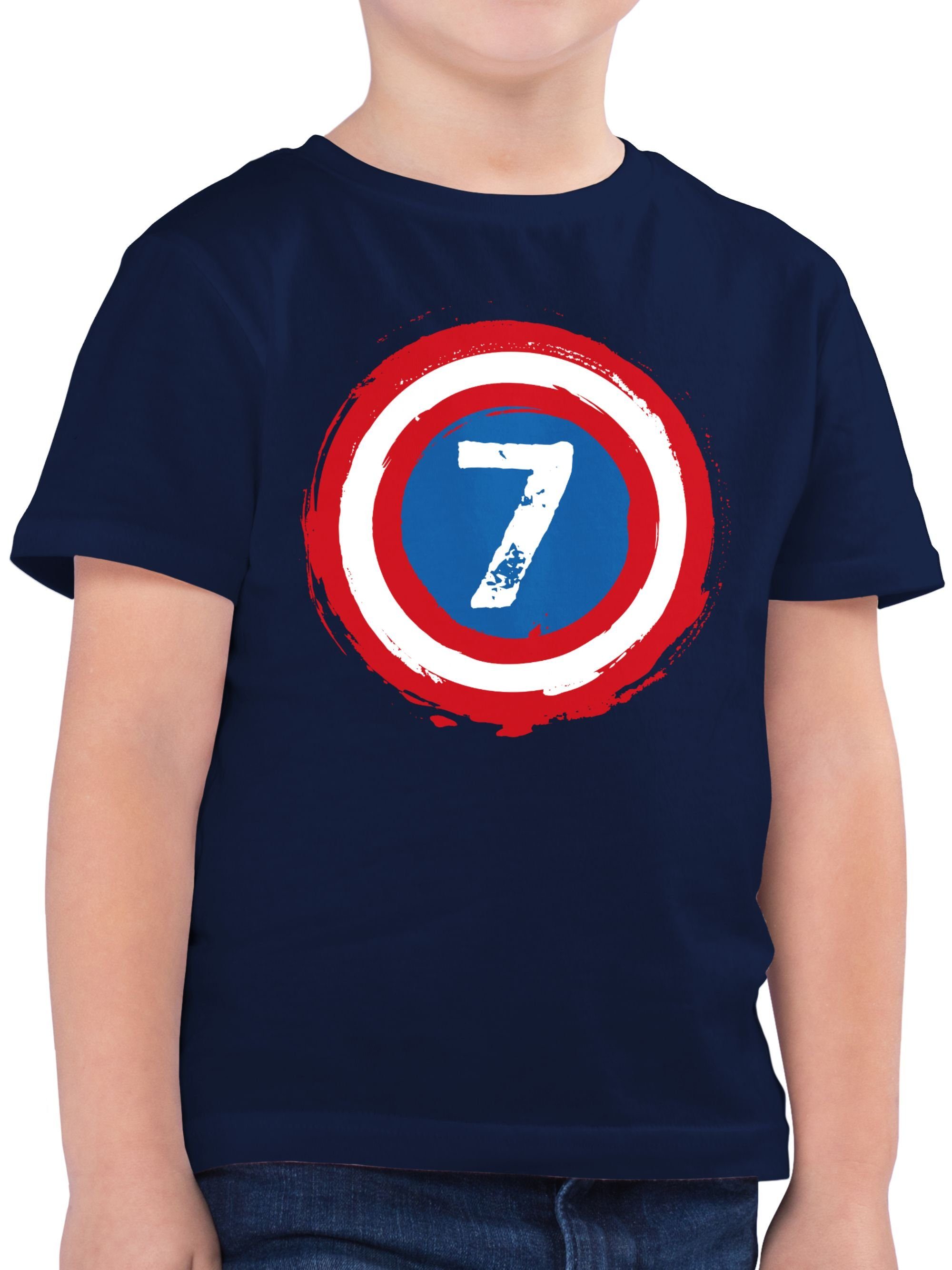 Shirtracer T-Shirt Superhelden Schild Sieben 7. Geburtstag 1 Dunkelblau