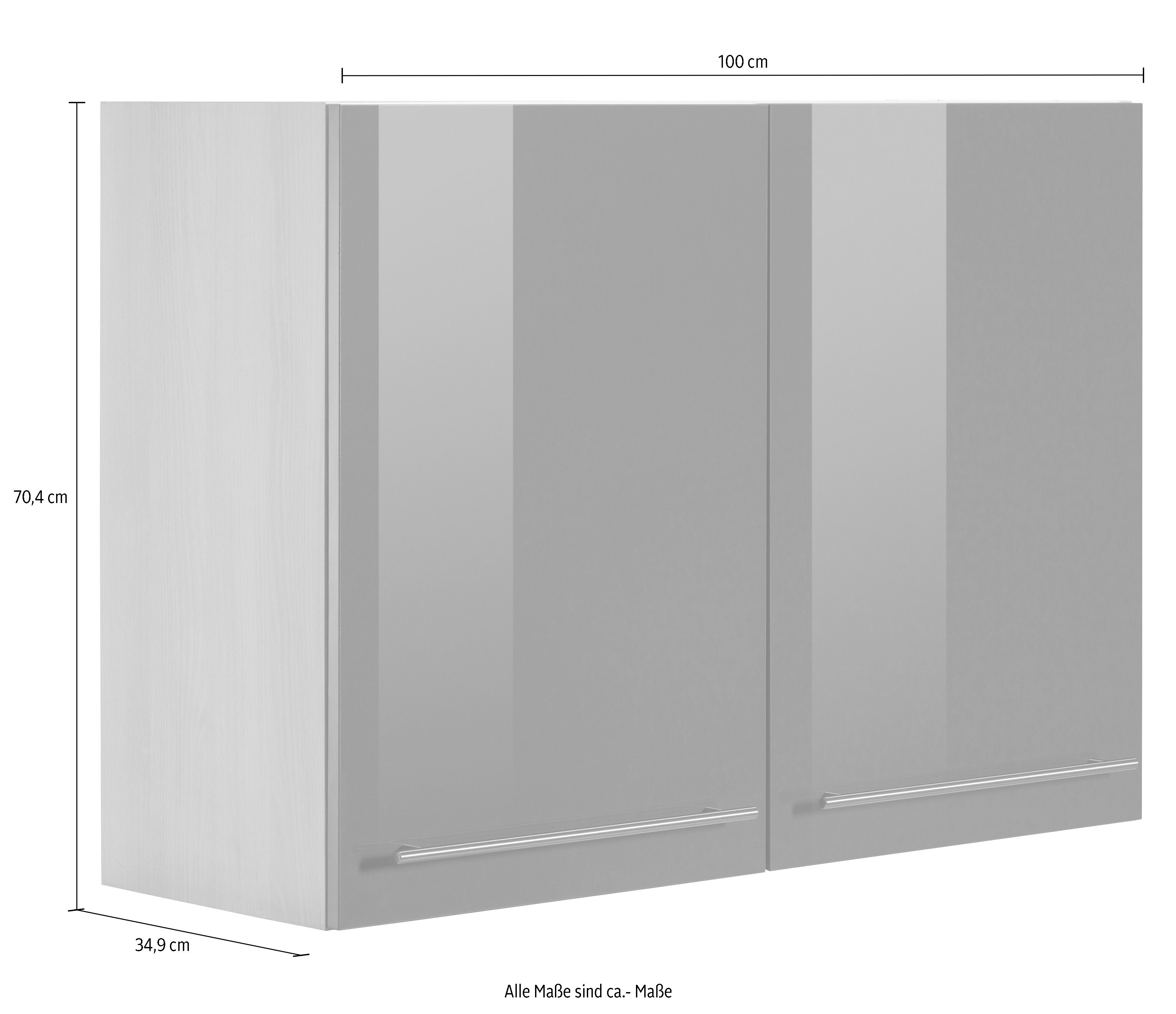 Bern OPTIFIT mit Türen, hoch, Metallgriffen Hochglanz/akaziefarben 2 100 | 70 cm, Hängeschrank akaziefarben Breite cm grau