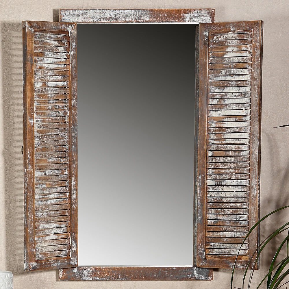 Mucola Wandspiegel Weiß Braun Fensterladen | Braun Ablage Braun Dekospiegel Shabby Spiegel Wandspiegel