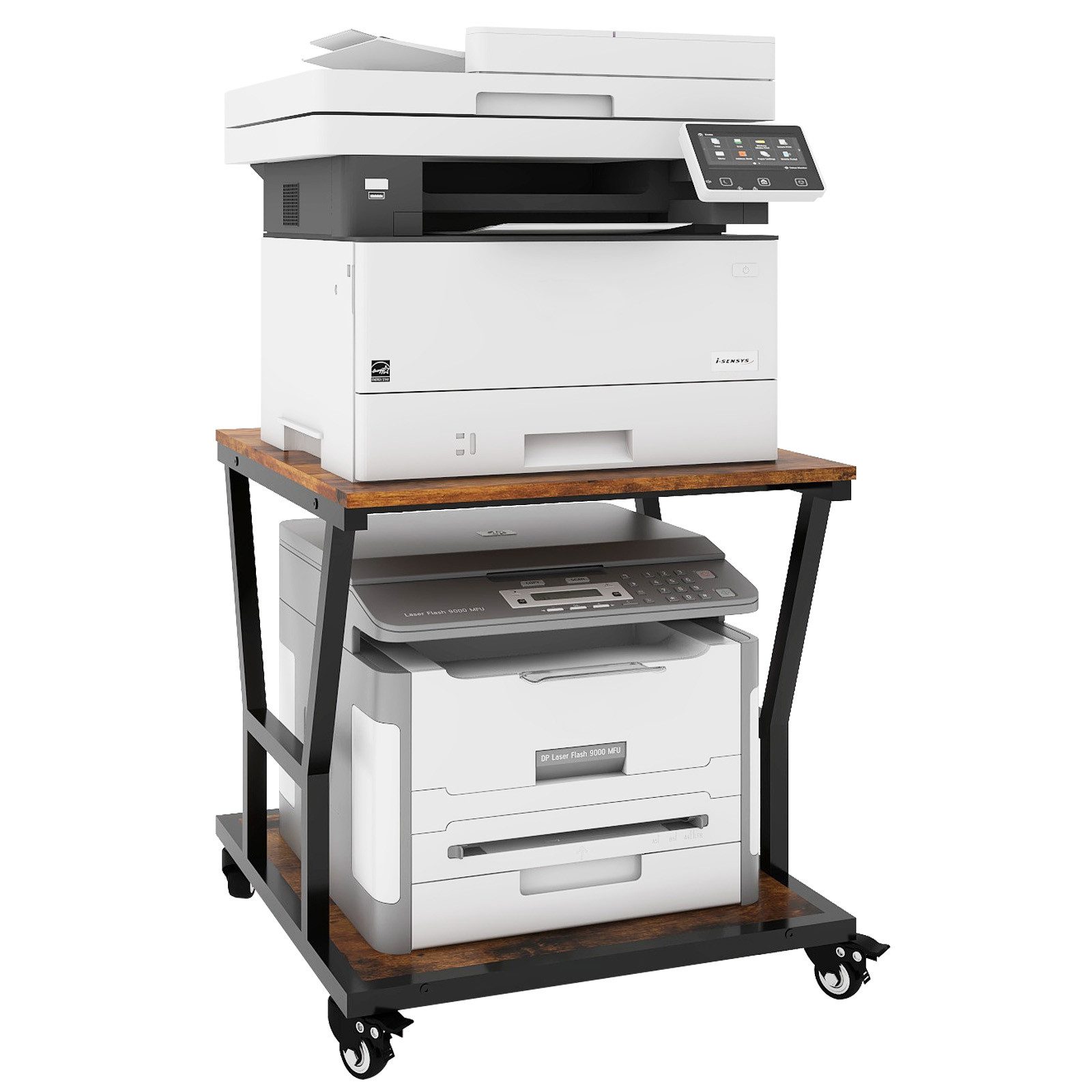 PUNCIA Druckertisch 2 Schichten Heim Büro mit Raddrucker Aufbewahrungshalter Tisch (1-St), Höhenverstellbare Mittelebene (4-stufig), 140 kg Tragkraft