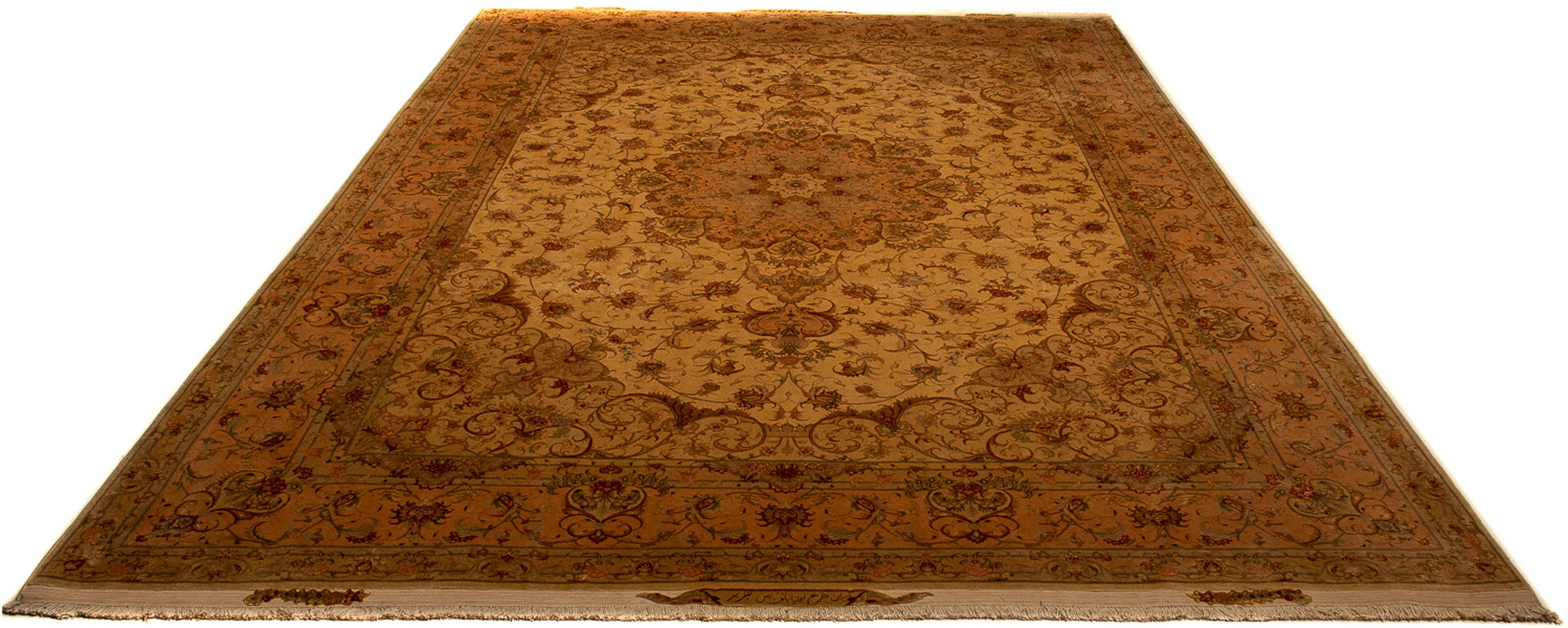 Orientteppich Perser - Täbriz - Royal - 346 x 258 cm - gold, morgenland, rechteckig, Höhe: 7 mm, Wohnzimmer, Handgeknüpft, Einzelstück mit Zertifikat