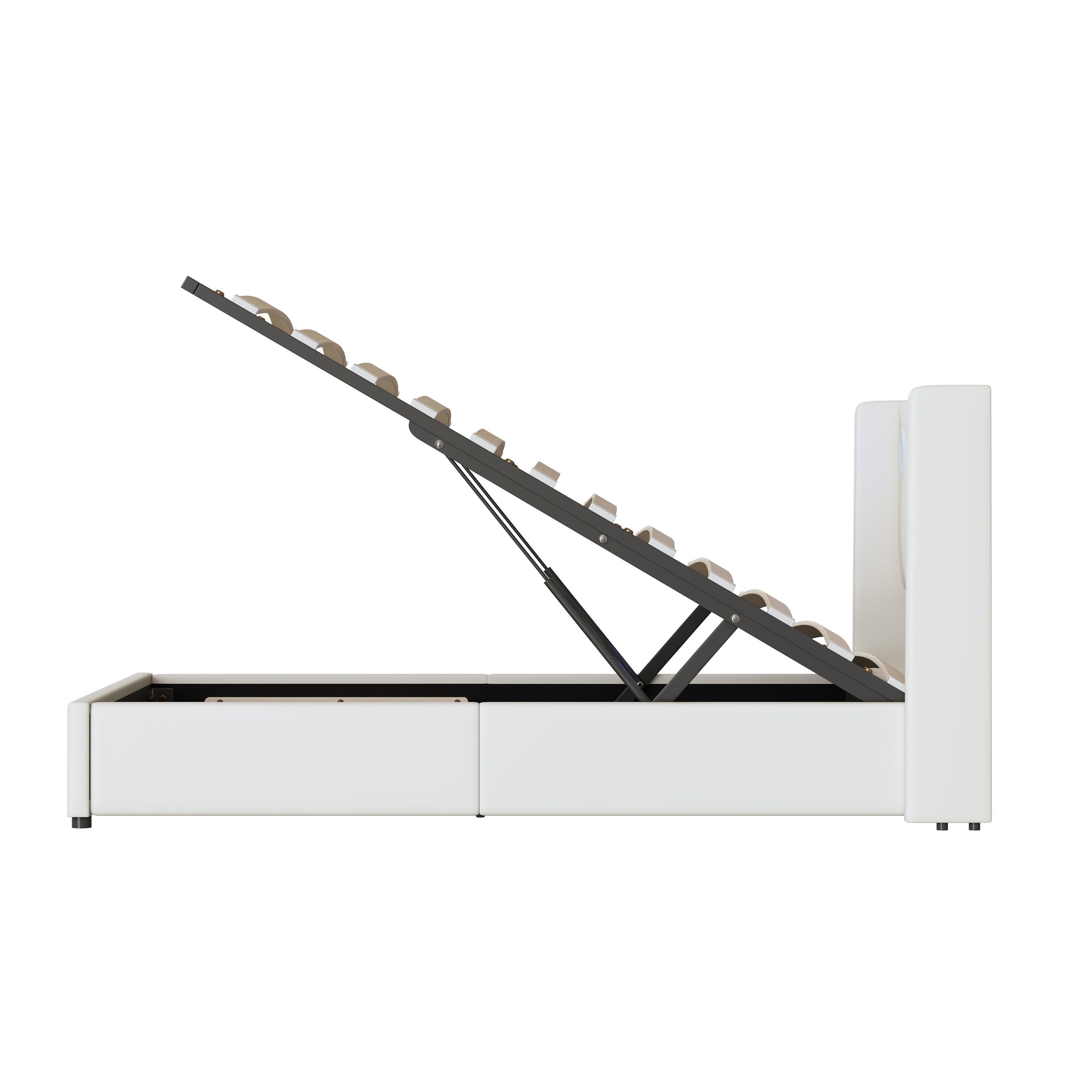 Polsterbett (Stauraumbett, Einzelbett), mit LED Beleuchtung/Bluetooth/USB-Aufladen, Kunstleder, 90x200cm