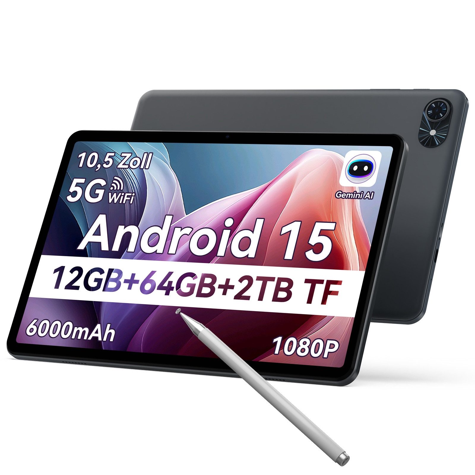 TABWEE T80 2025 Android15 incl. Stift Tablet (10.5", 64 GB, 5G wifi, Android 15, Gemini AI, PC-Modus)
