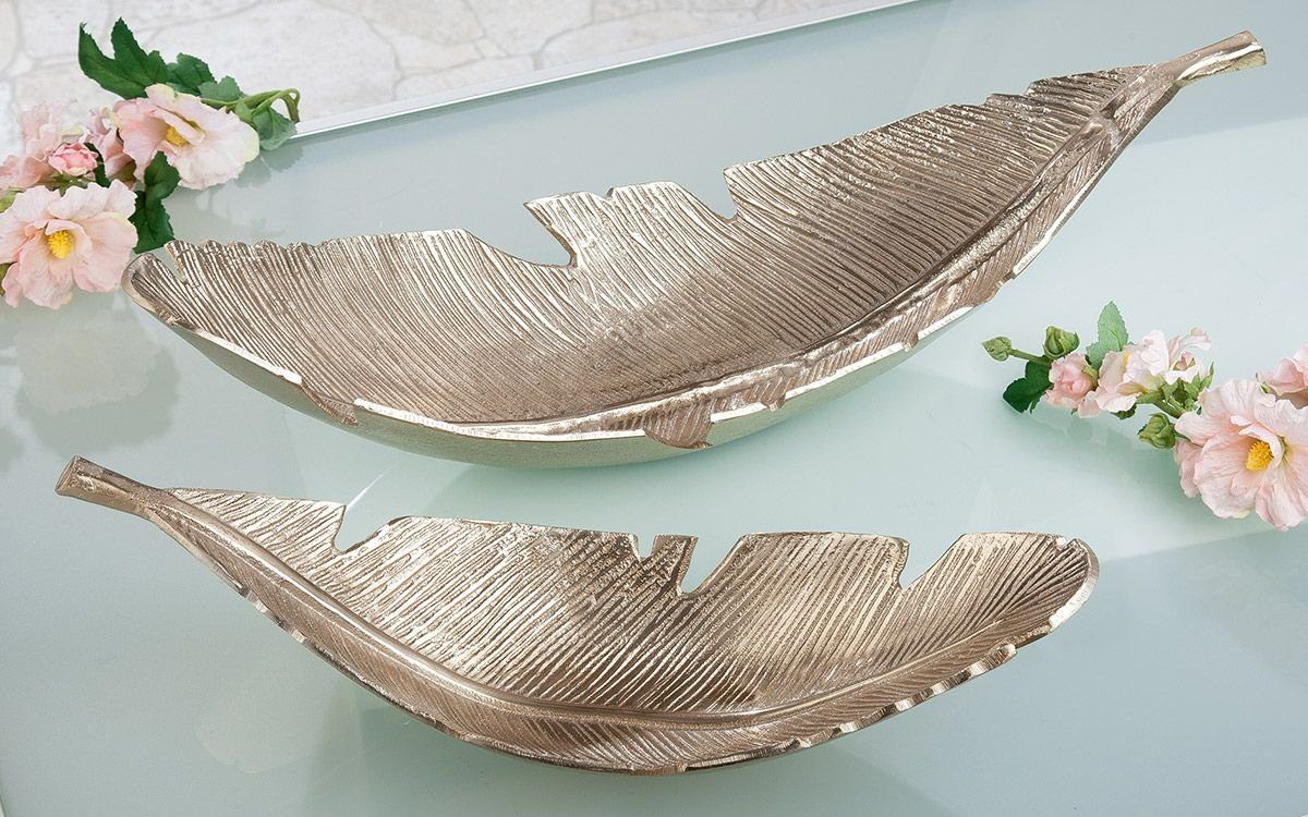 GILDE Dekoobjekt Elegante Aluminium Deko Blatt Schale 'Nostro' in Zwei Größen – Atember