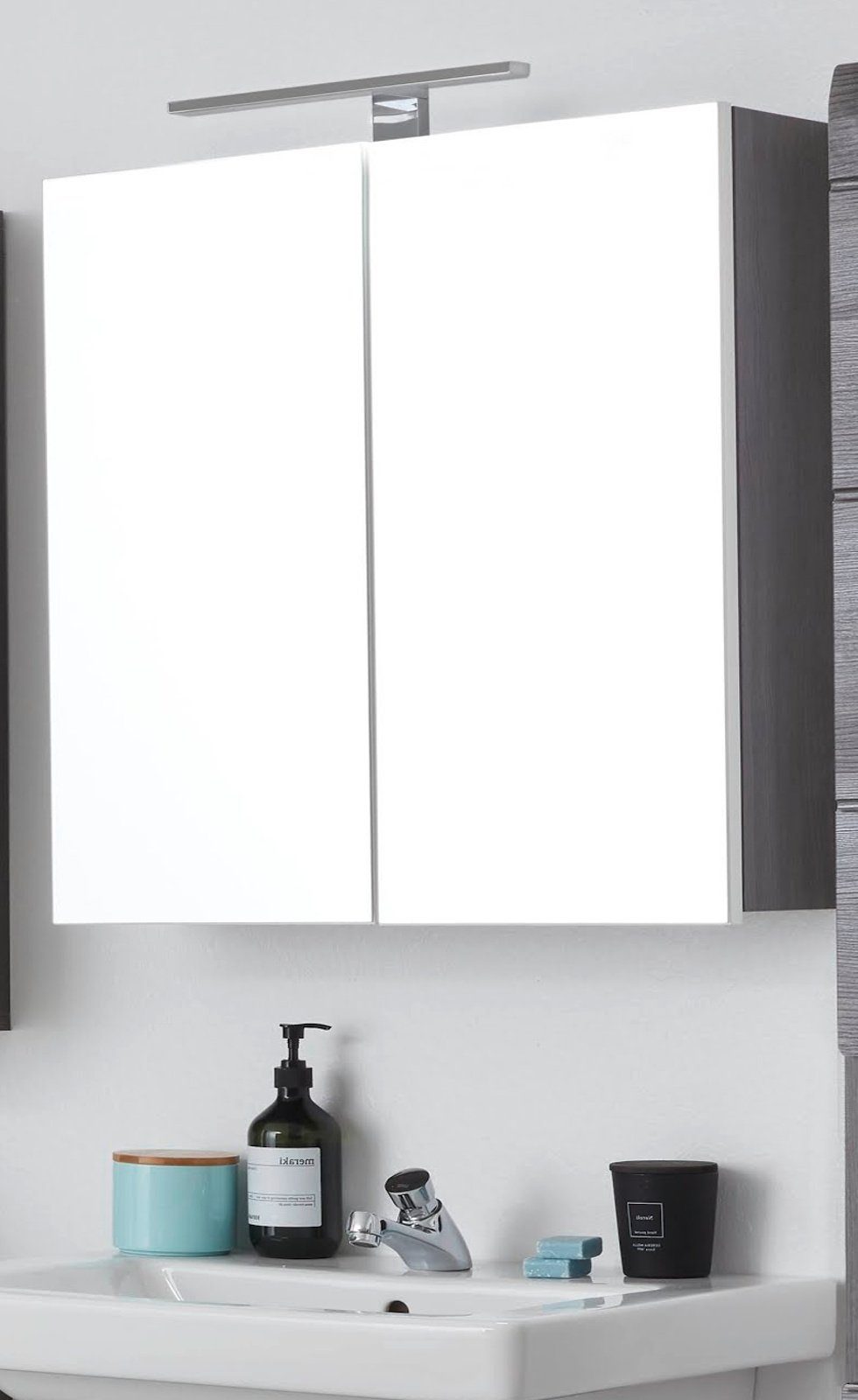 trendteam Badezimmerspiegelschrank Rauchsilber, mit (Badschrank 60 67 grau cm) Line in viel Stauraum x