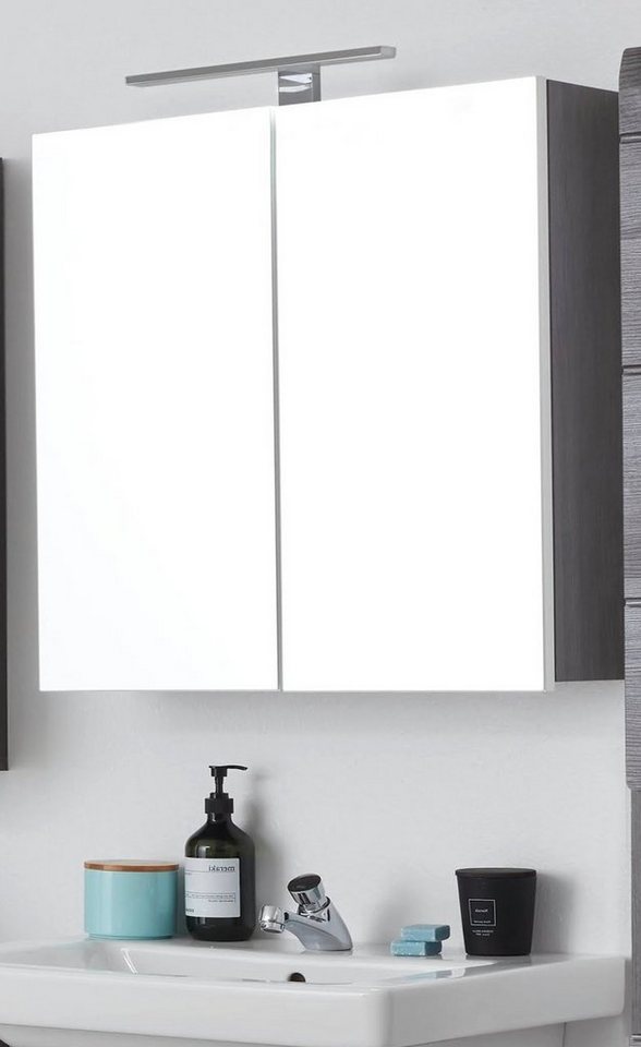 in Rauchsilber, grau 67 viel 60 cm) x trendteam mit Line Stauraum Badezimmerspiegelschrank (Badschrank