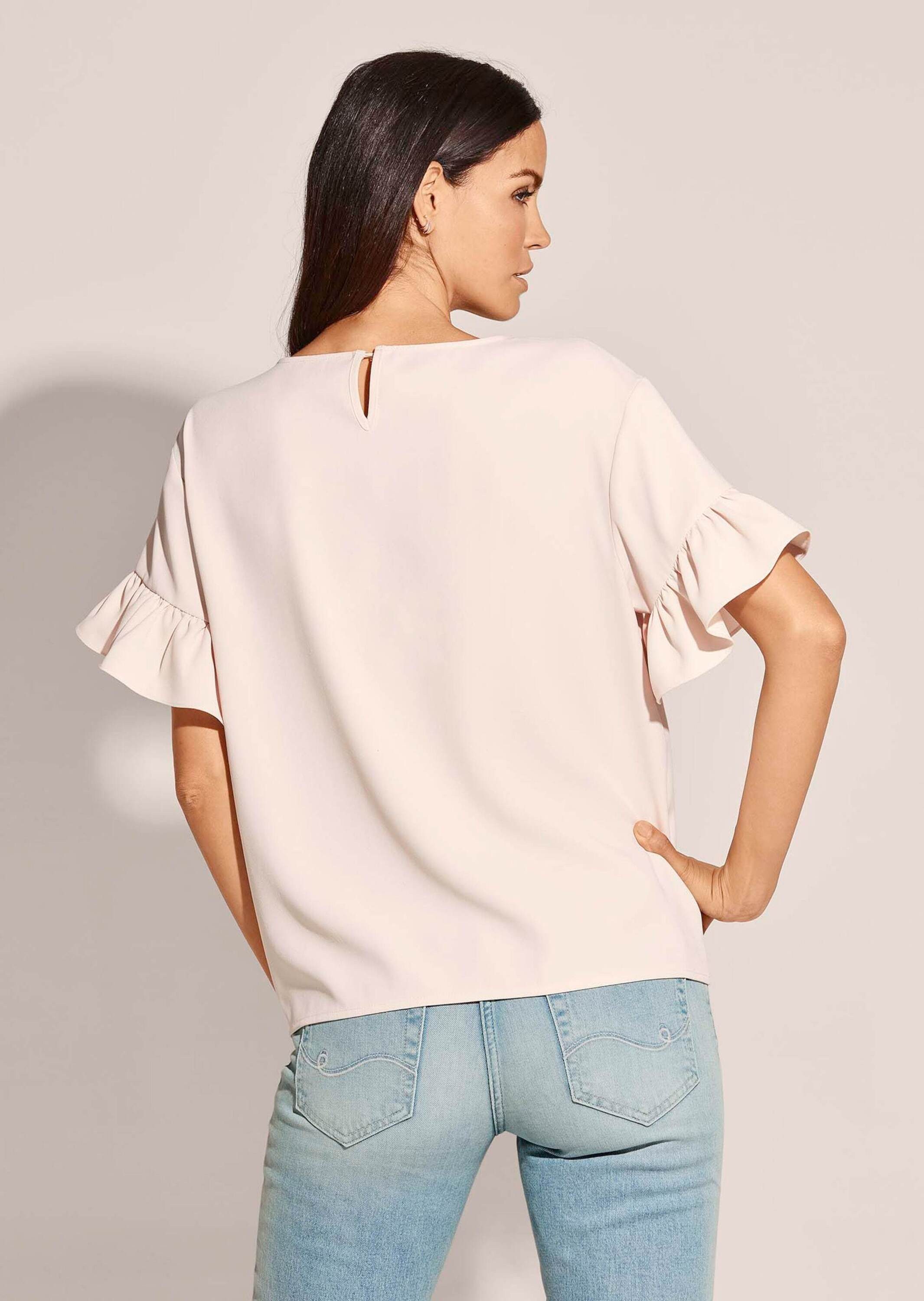 MADELEINE Kurzarmbluse Oversized-Bluse mit Volants, Kurzarm Uni-Design, runder Ausschnitt, Knopfverschluss hinten