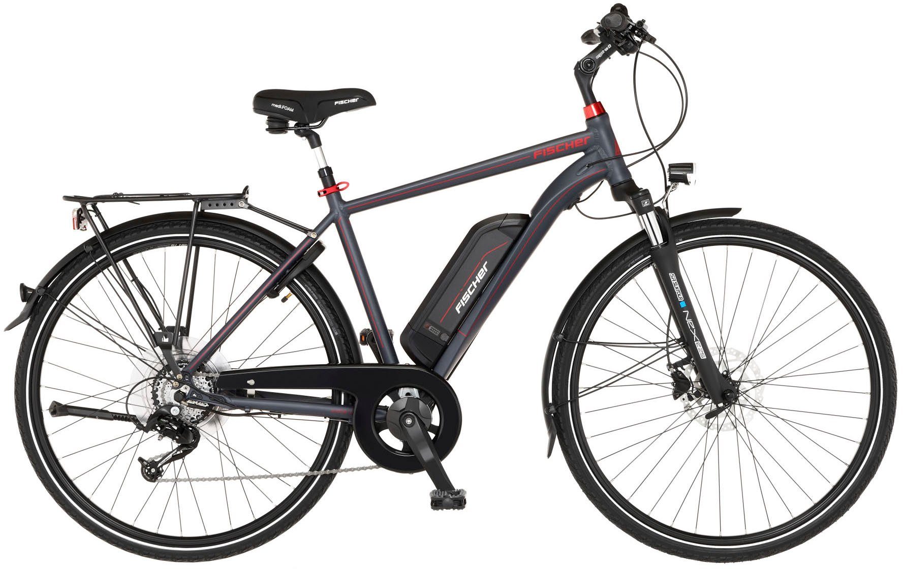 FISCHER Fahrrad E-Bike VIATOR 1.0 Diamant 50, 8 Gang Shimano Acera Schaltwerk, Kettenschaltung, Heckmotor, 418 Wh Akku, (mit Faltschloss) | E-Trekkingräder