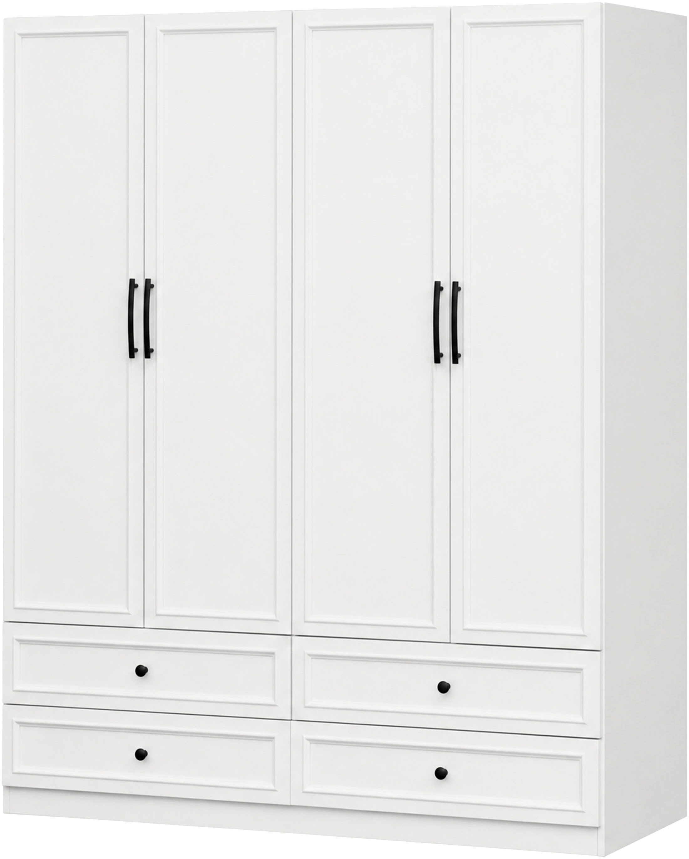 OTTO home Kleiderschrank Arrian 160 cm Weiß, 4-türiger Drehtürenschrank im Landhausstil (mit 4 Schubladen & Gratis Organizern, FSC-zertifiziert) EXTRA VIEL PLAT – Bild 2 von 5