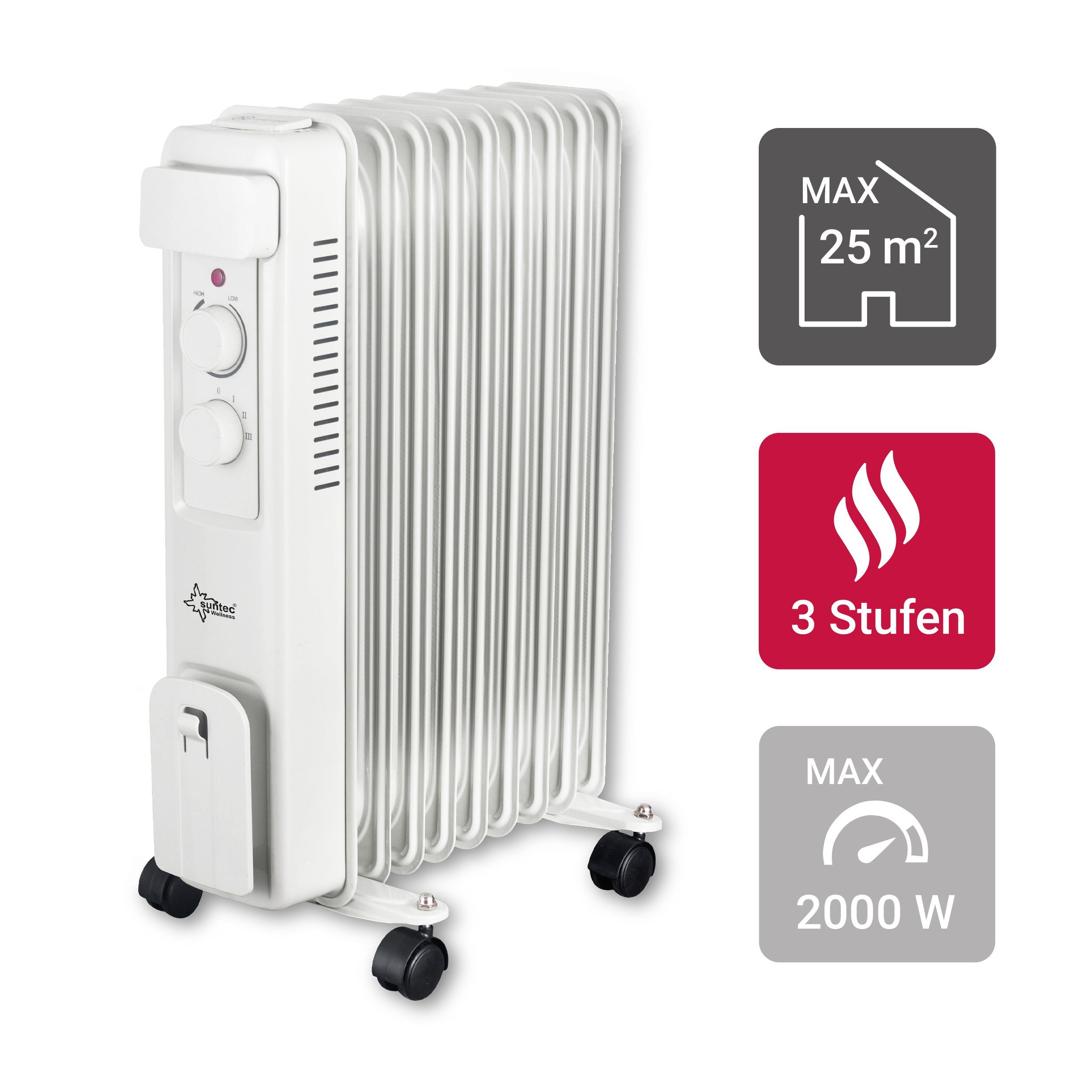 Suntec Wellness Ölradiator Hot Safe Pro 2000 heater ultra power, 2000 W, Mobiler Heizer, 3 Heizstufen, 9 Lamellen, 25 m²/60 m³