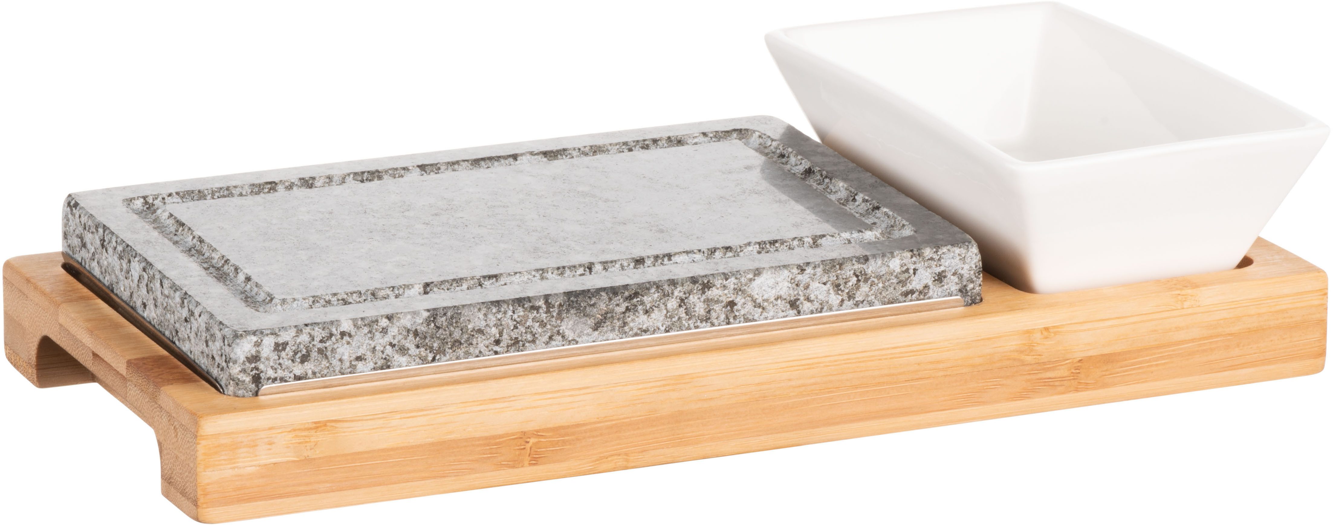 MÄSER Backstein Heißer Stein, (Set, 4-St., 1x Bambustray, 1x heißer Stein, 1x Schüssel, 1x Hitzeschutz), Backofengeeignet