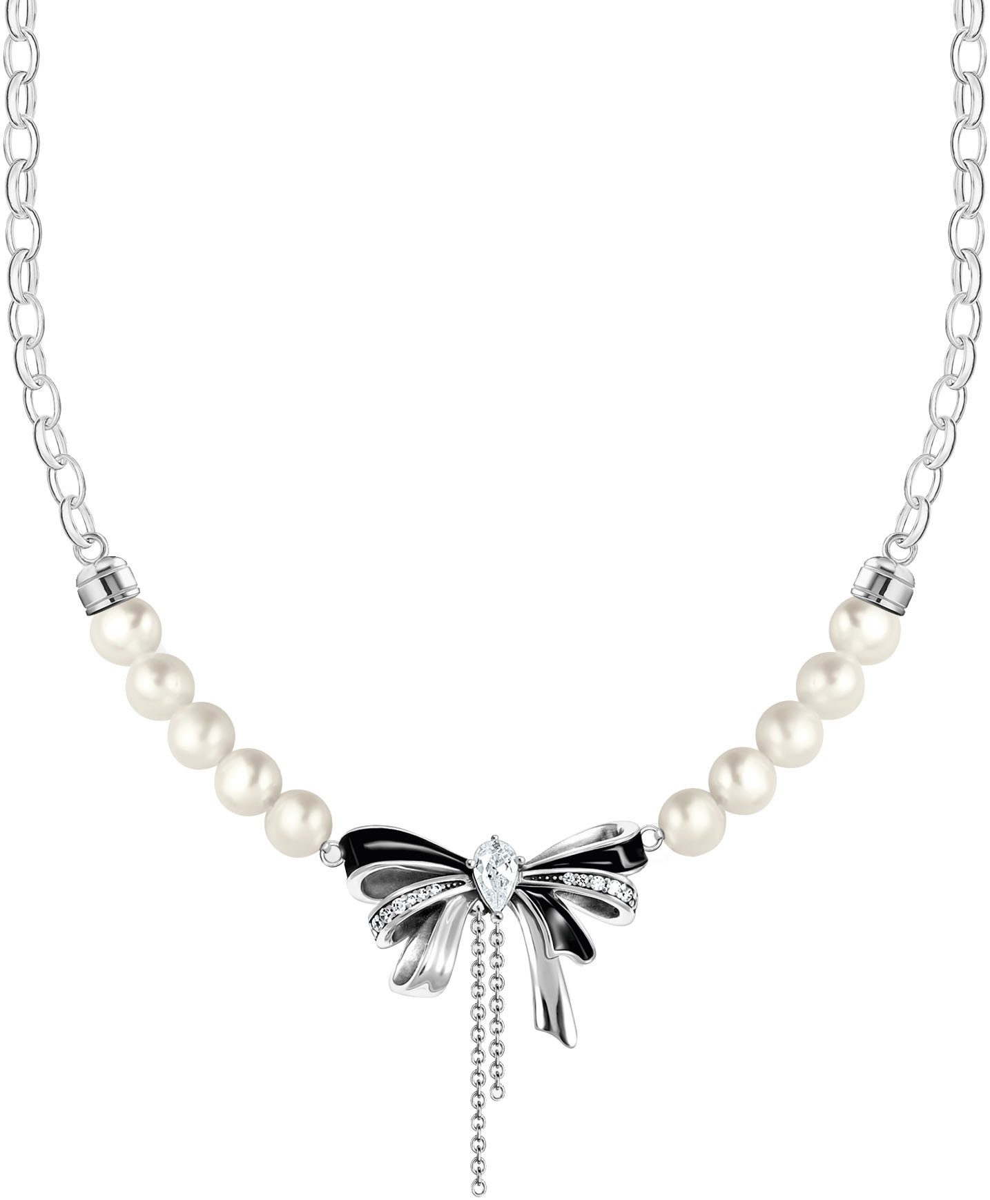 THOMAS SABO Kette mit Anhänger Schleifen-Kette mit Perlen Lovely Romance, mit Zirkonia (synth) - mit Süßwasserzuchtperle