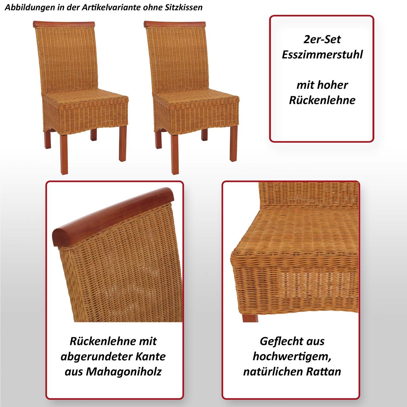 MCW Esszimmerstuhl Var-M42-2 (Set, 2 St), 2er-Set, geflochten, Beine aus Holz