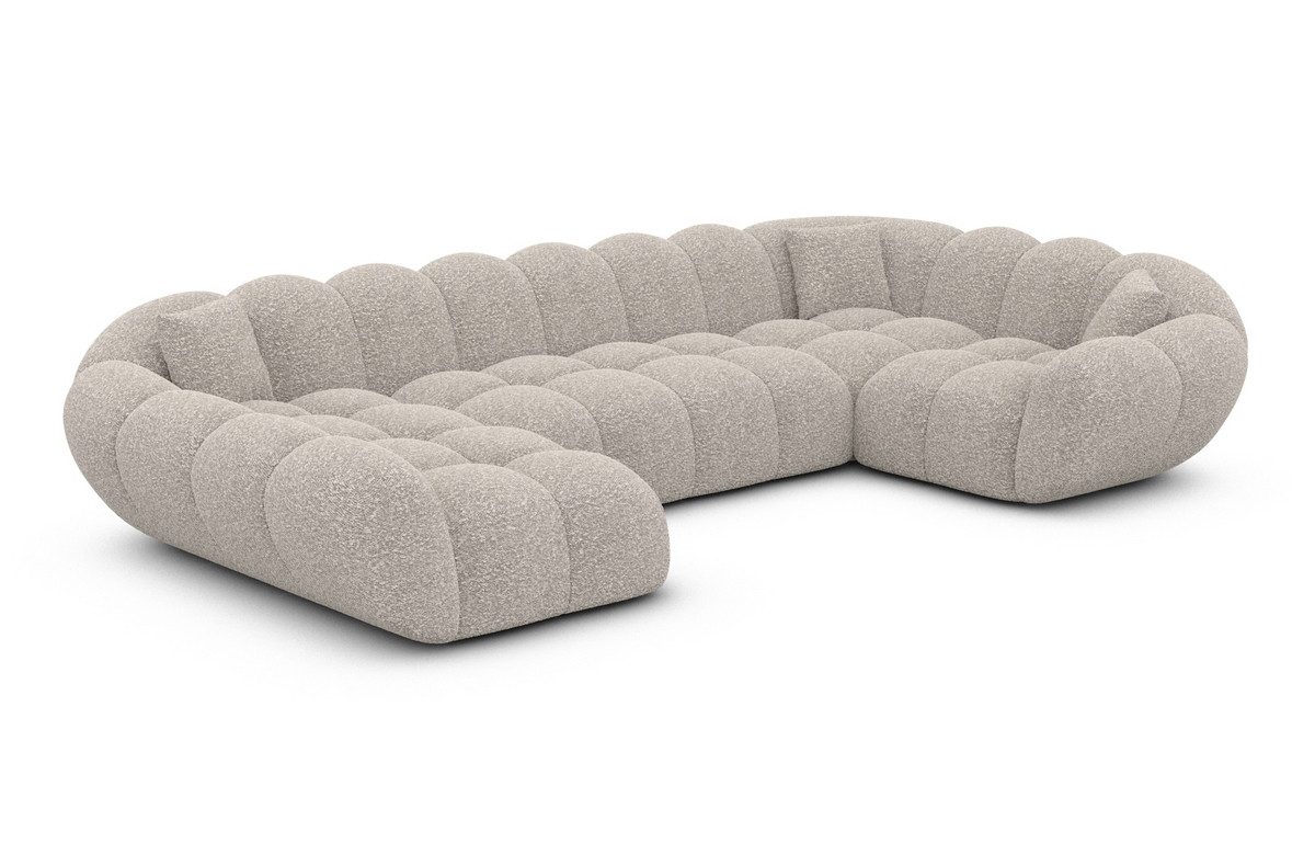 Sofa Dreams Wohnlandschaft Maleron U Form Design Stoffsofa, Polstersofa, 6-Sitzer, Ottomane links, Boucléstoff Pearl