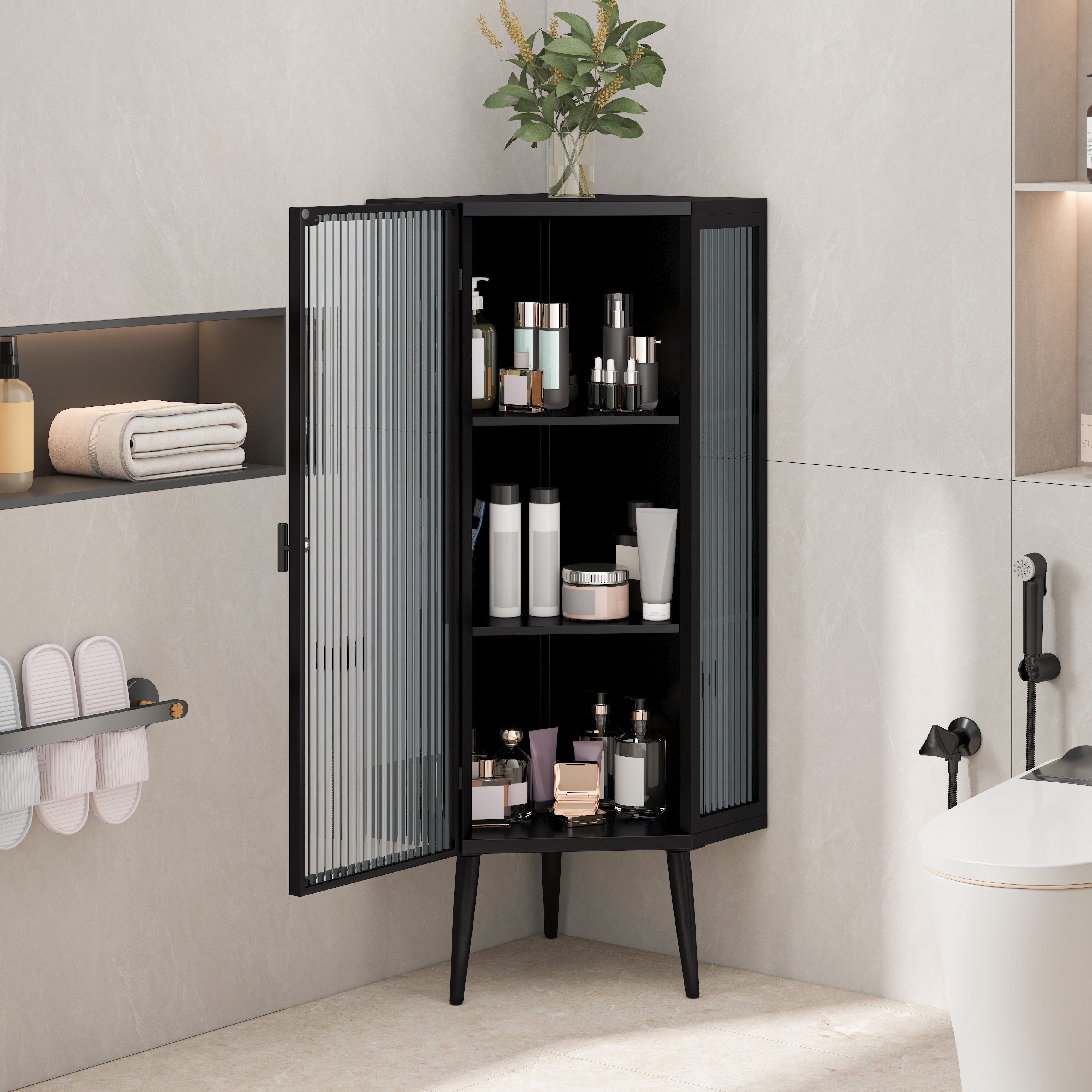 STILVORA Eckschrank mit Glastür,Eckschrank Badezimmerschrank mit günstig online kaufen