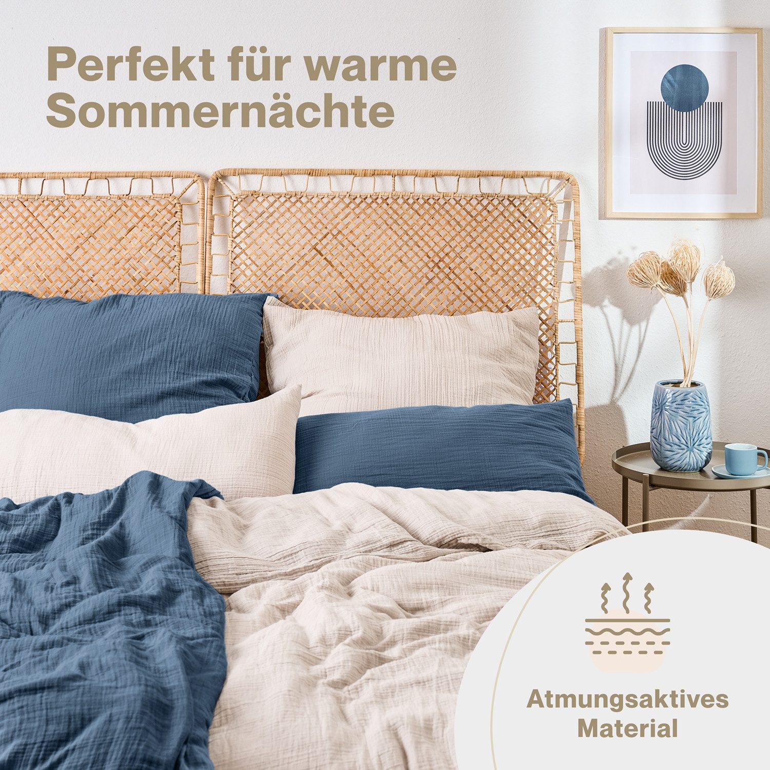 Blumtal Bettwäsche Musselin 100% Baumwolle im Set, Kopfkissenbezug & Deckenbezug, 2 teilig – Bild 3 von 5