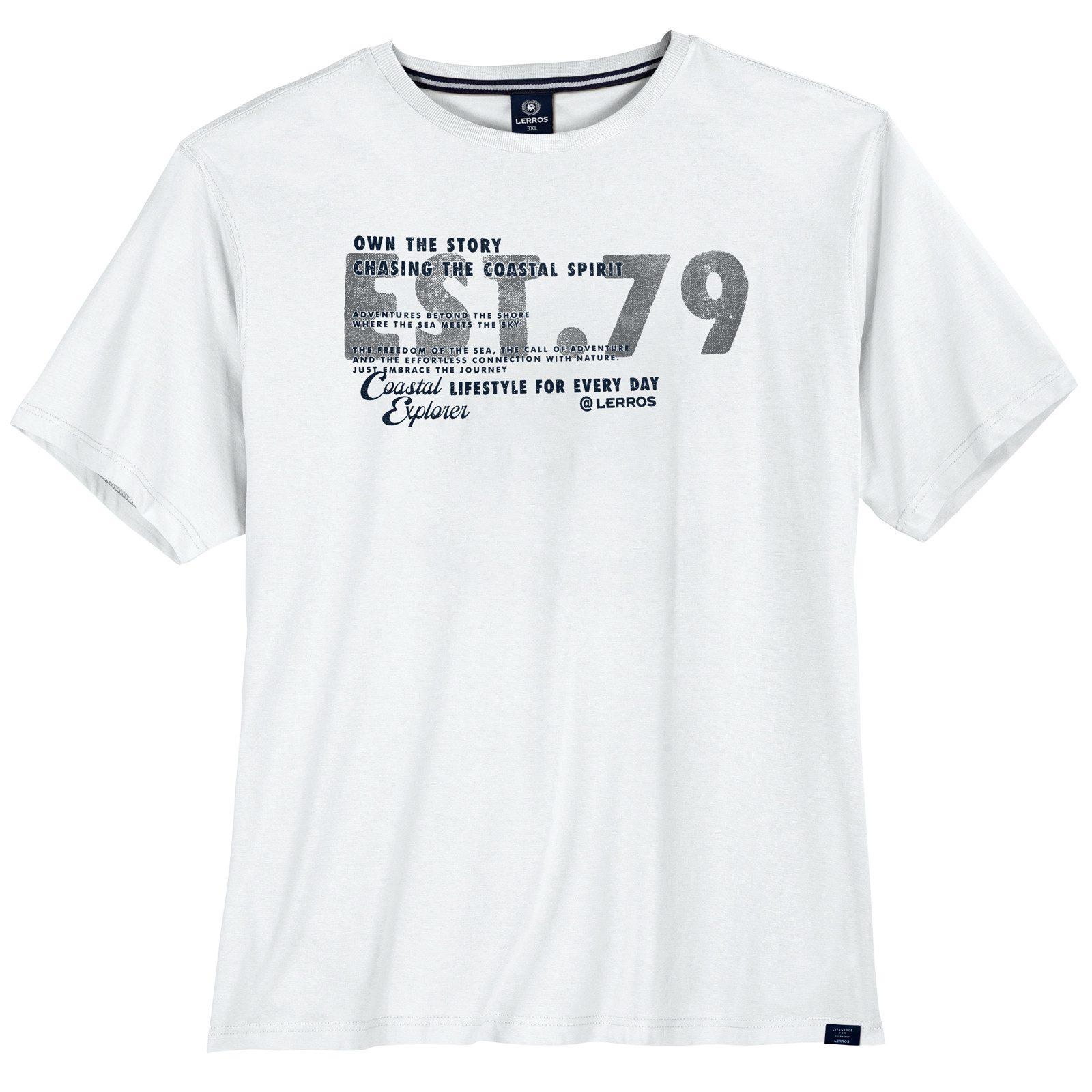 LERROS Rundhalsshirt Lerros Übergrößen T-Shirt weiß Frontprint modisch