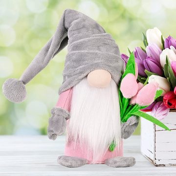 Jormftte Dekofigur »Stehende Niedliche Wichtel mit tulpen Blumensträuße Süßer Zwerg Wichtel Figuren Geschenk 37 x 8 x 6 cm (Rosa+Grau)«