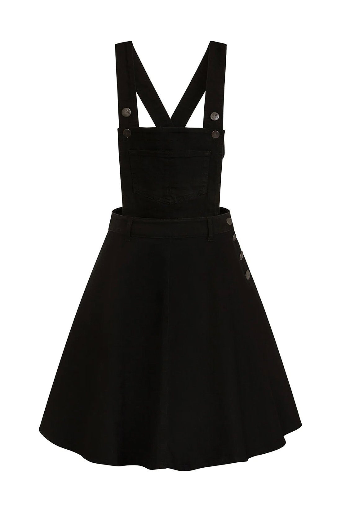 Hell Bunny A-Linien-Kleid Dakota Pinafore Dress Schwarz Retro Vintage Latzkleid Denimkleid